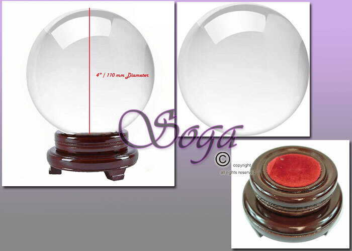 NEW CLEAR CRYSTAL BALL SPHERE QUARTZ W/ WOOD STAND 110MM 4″ HOME DECOR US SELLER
