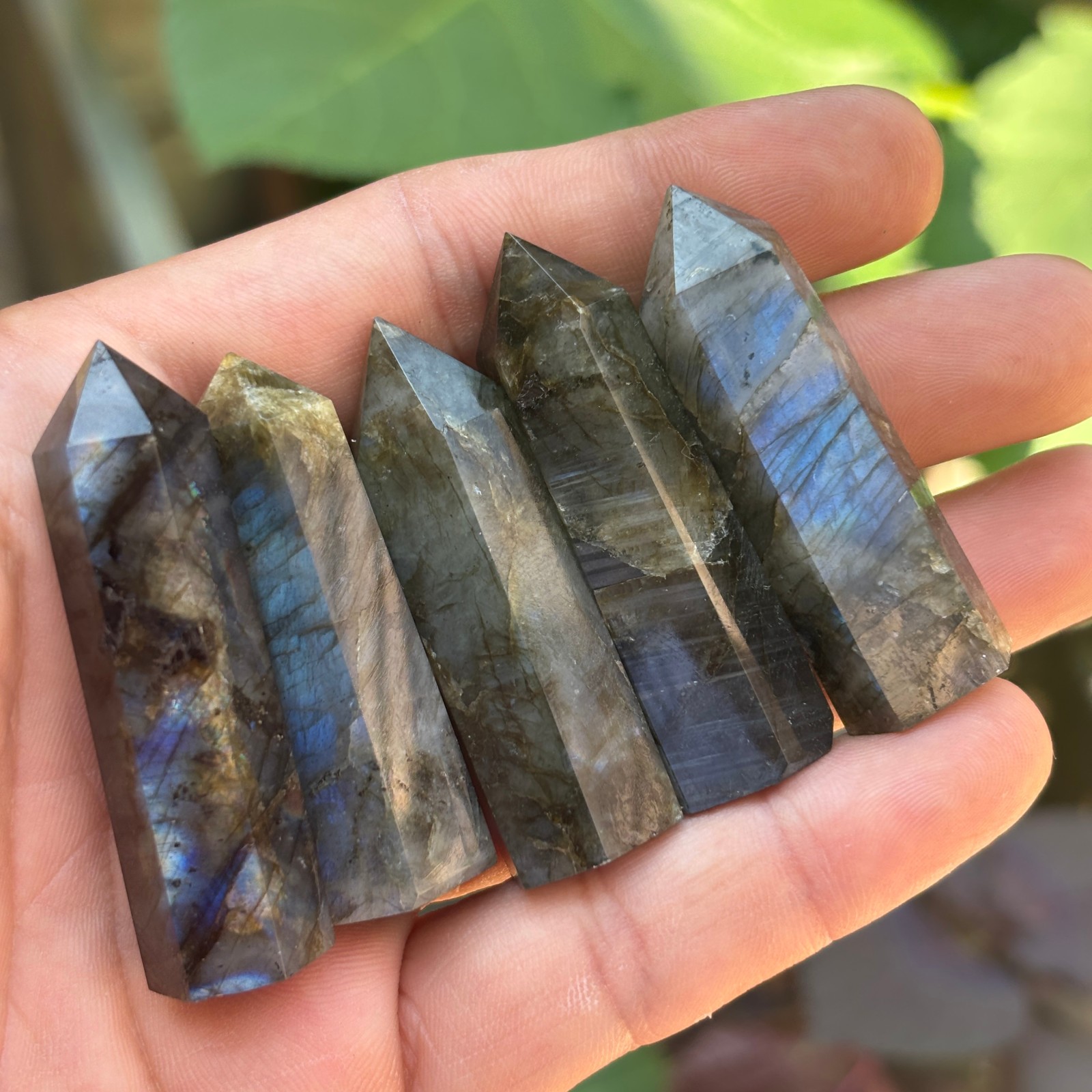 5pcs Natural 50mm Labradorite Healing Obelisk Crystal Wands Reiki Tower Point