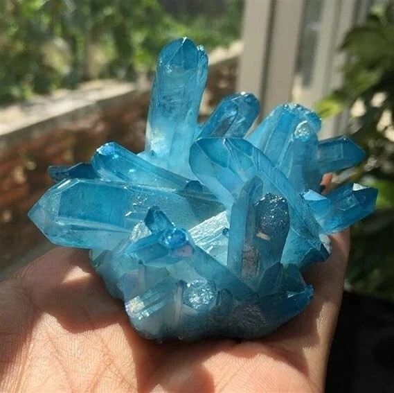 80-100g Aqua Aura Blue Cluster Titanium Geode Quartz Crystal Mineral Specimens