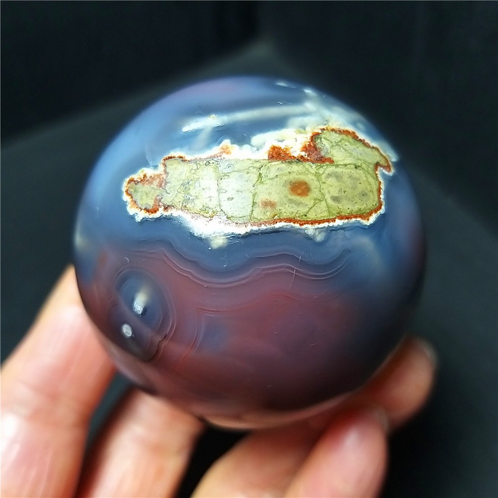 RARE 175.6G Natural Polished colorful Banded Agate Tourmaline Ball Healing A4698