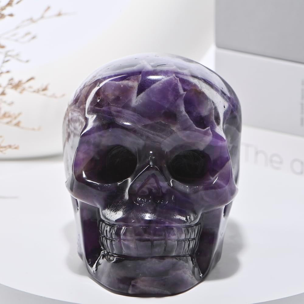5″ Hand-Carved Amethyst Crystal Skull for Reiki Healing & Home Decor