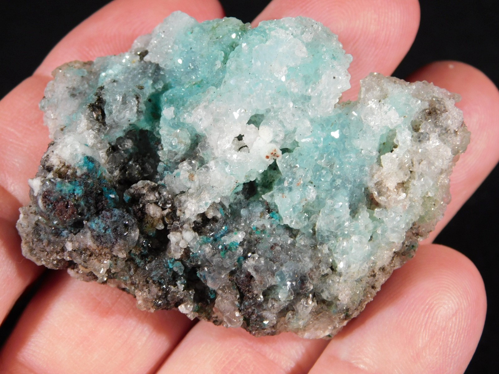 Light BLUE! CHRYSOCOLLA Cluster with Translucent Druzy Quartz Mexico 37.8gr