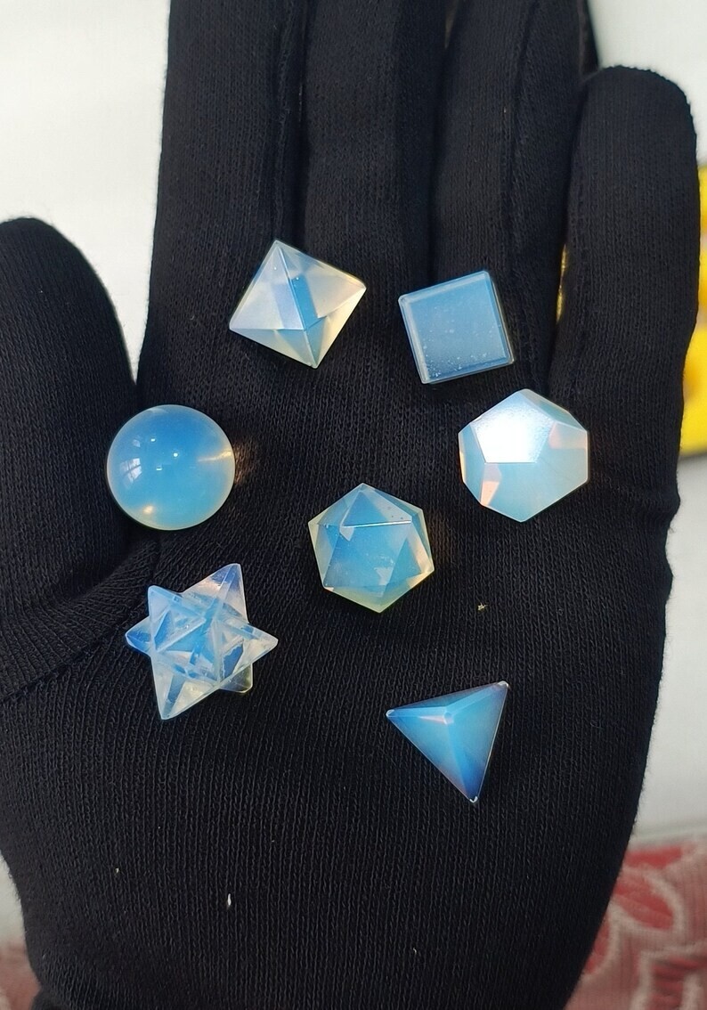 Opalite Platonic Solids Set 7 Pieces, With Premium Box, Opalite Geometry Set.