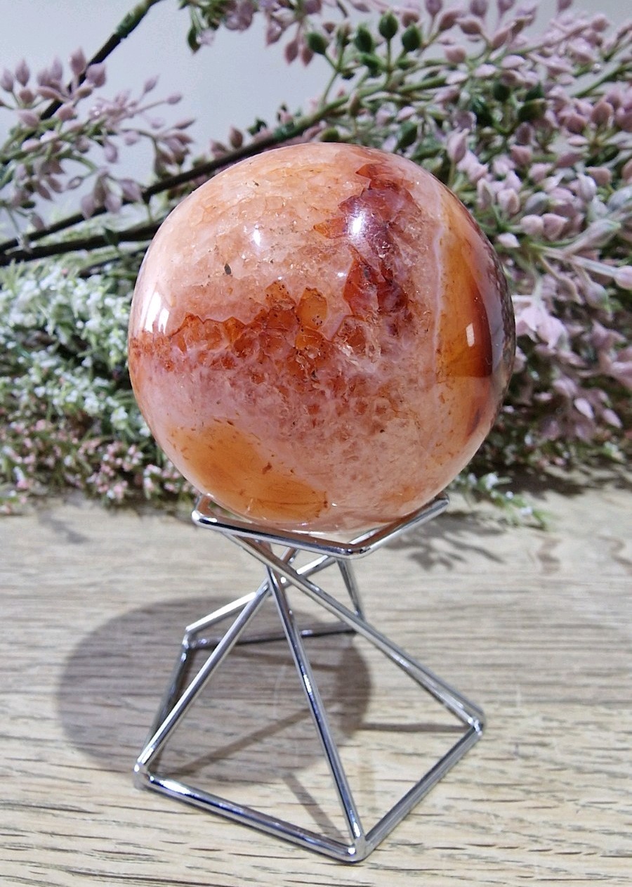 Carnelian Agate Crystal Sphere 51mm 190g Free Stand