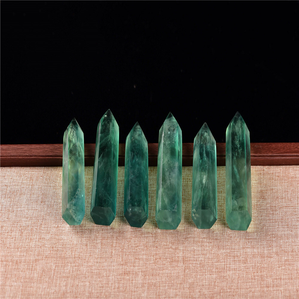 Natural Green Fluorite Quartz Crystal Stone Point Healing Hexagonal Wand Reiki