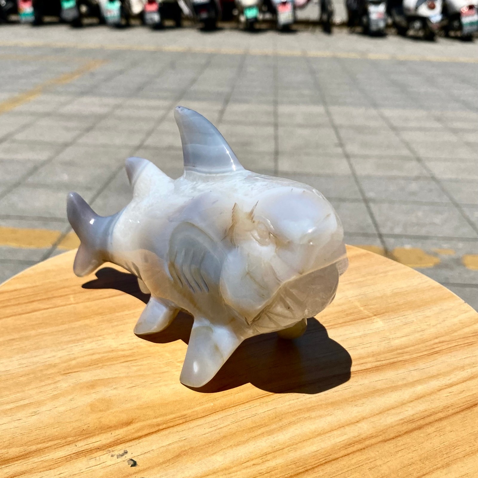 1.65LB Natural Agate Hand Carved Shark Figurine, Ocean Power Crystal Statue