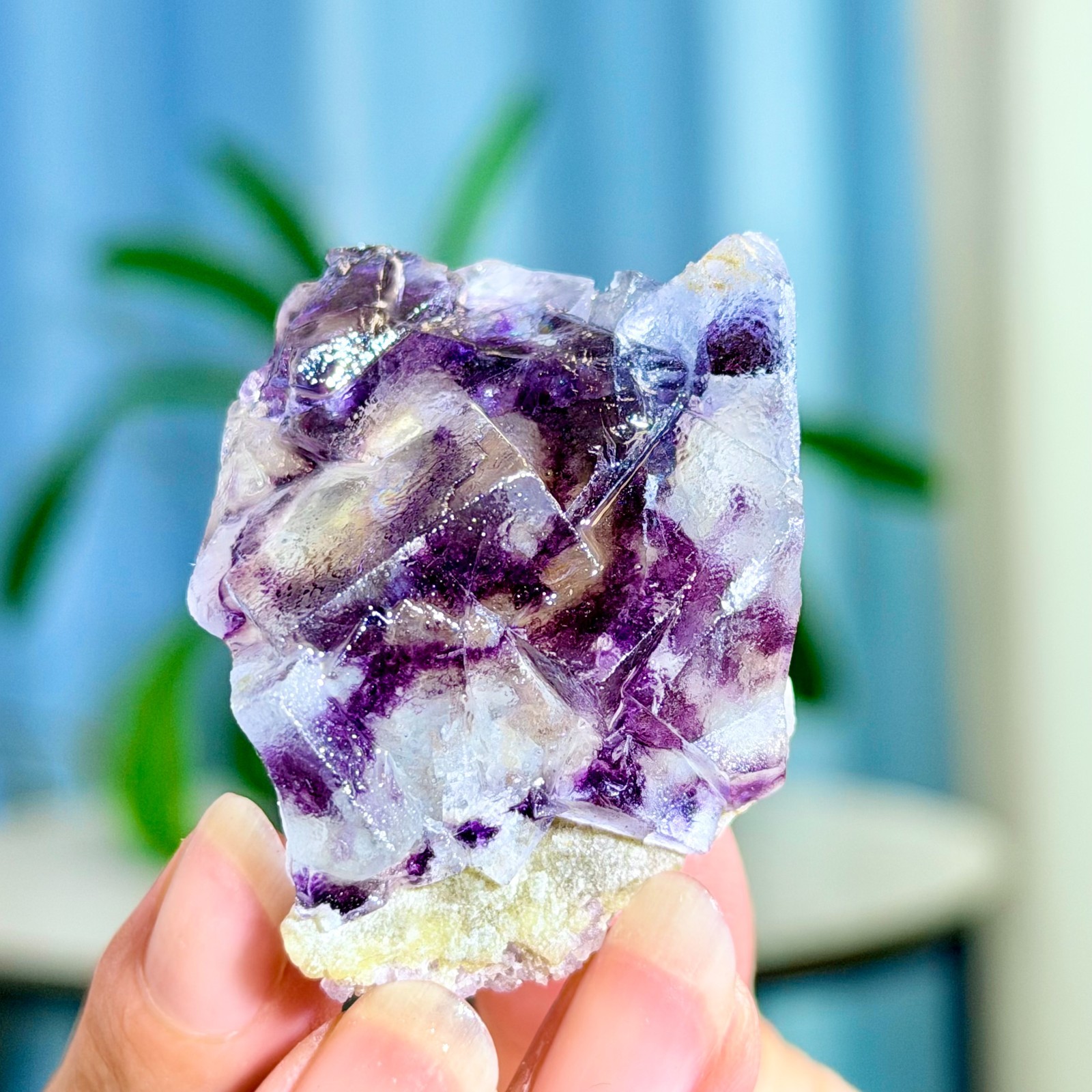 68G Rare Transparent Purple Cubic Fluorite with Calcite Crystal Mineral Sample