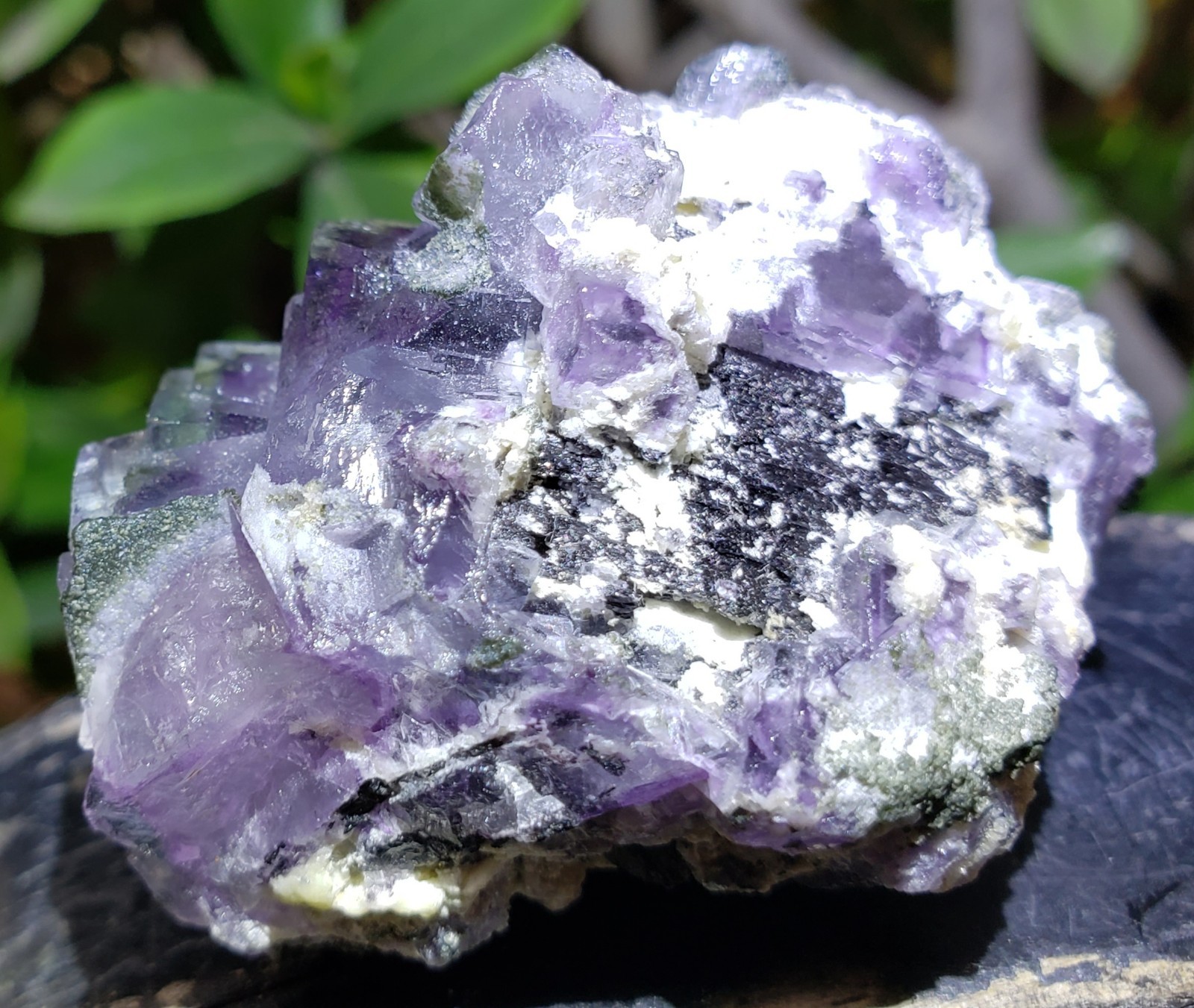 Purple Fluorite & Stibnite Cubic Crystal Rainbow Quartz Crystal UV Specimen, 60g