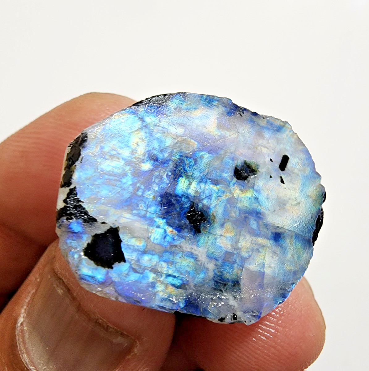 46 Crt Top White Rainbow Blue Fire Moonstone Rough Loose Gemstone Jewelry Making