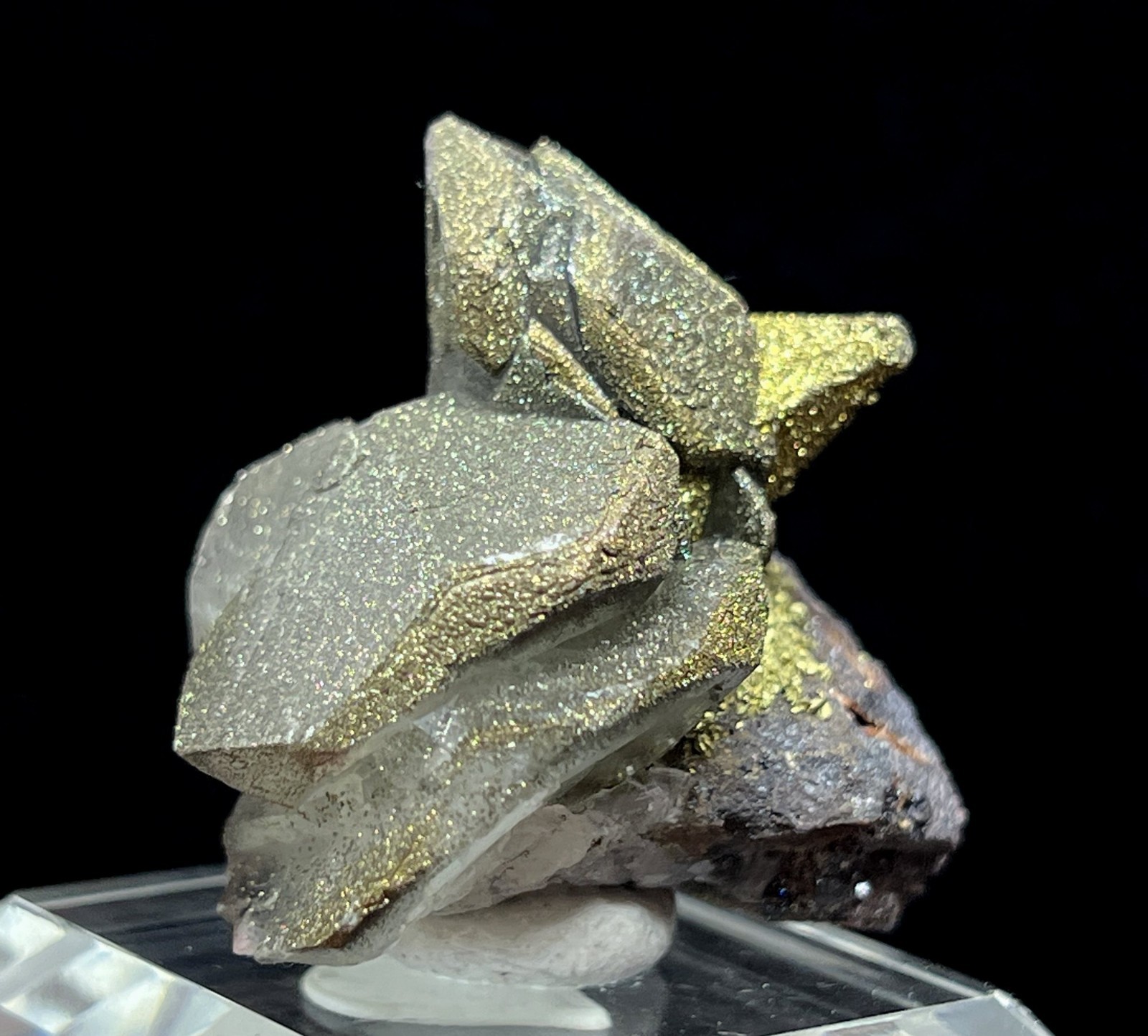 41mm 50g IRIDESCENT Chalcopyrite on Calcite, Natural Mineral Specimen