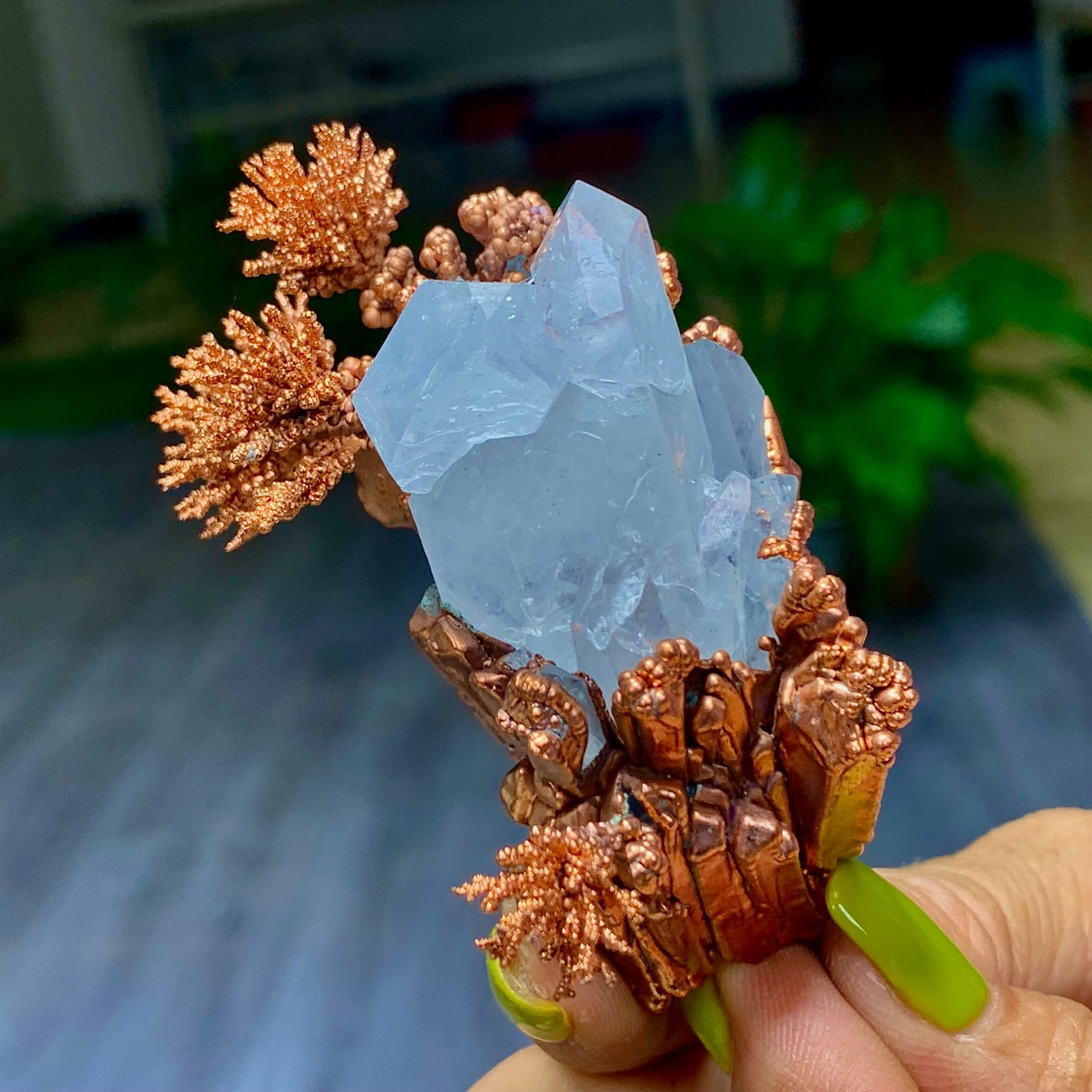 115G Rare iridescent Native Copper with white quartz crystal mineral-symbiosis