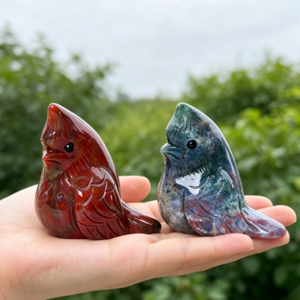 Natural Ocean Jasper Fat Bird Crystal Carving Statue Reiki Healing Stone 1pcs