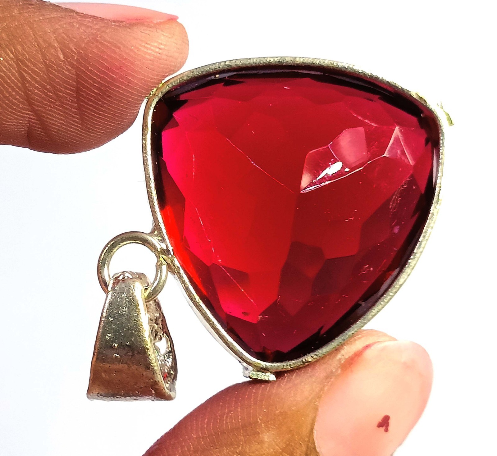 73.45 CT Natural Red Ruby Trillion Shape 925 Silver Pendant IGL Gemstone 6AHJ