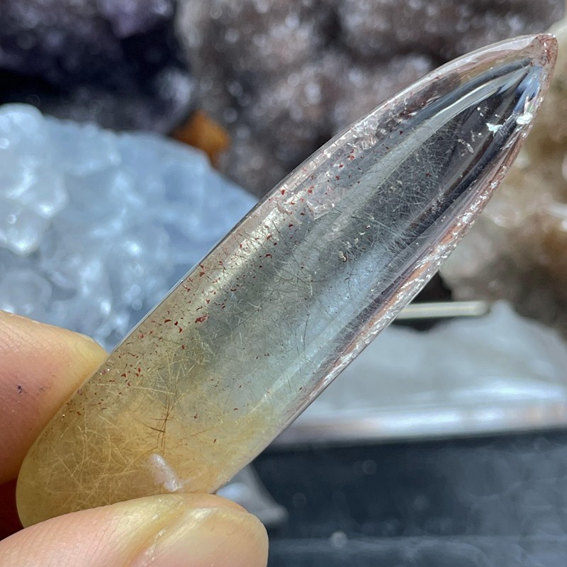 Rare TOP Natural Clear Gold Rutilated Quartz Hair Red mica Symbiotic Crystal 24g