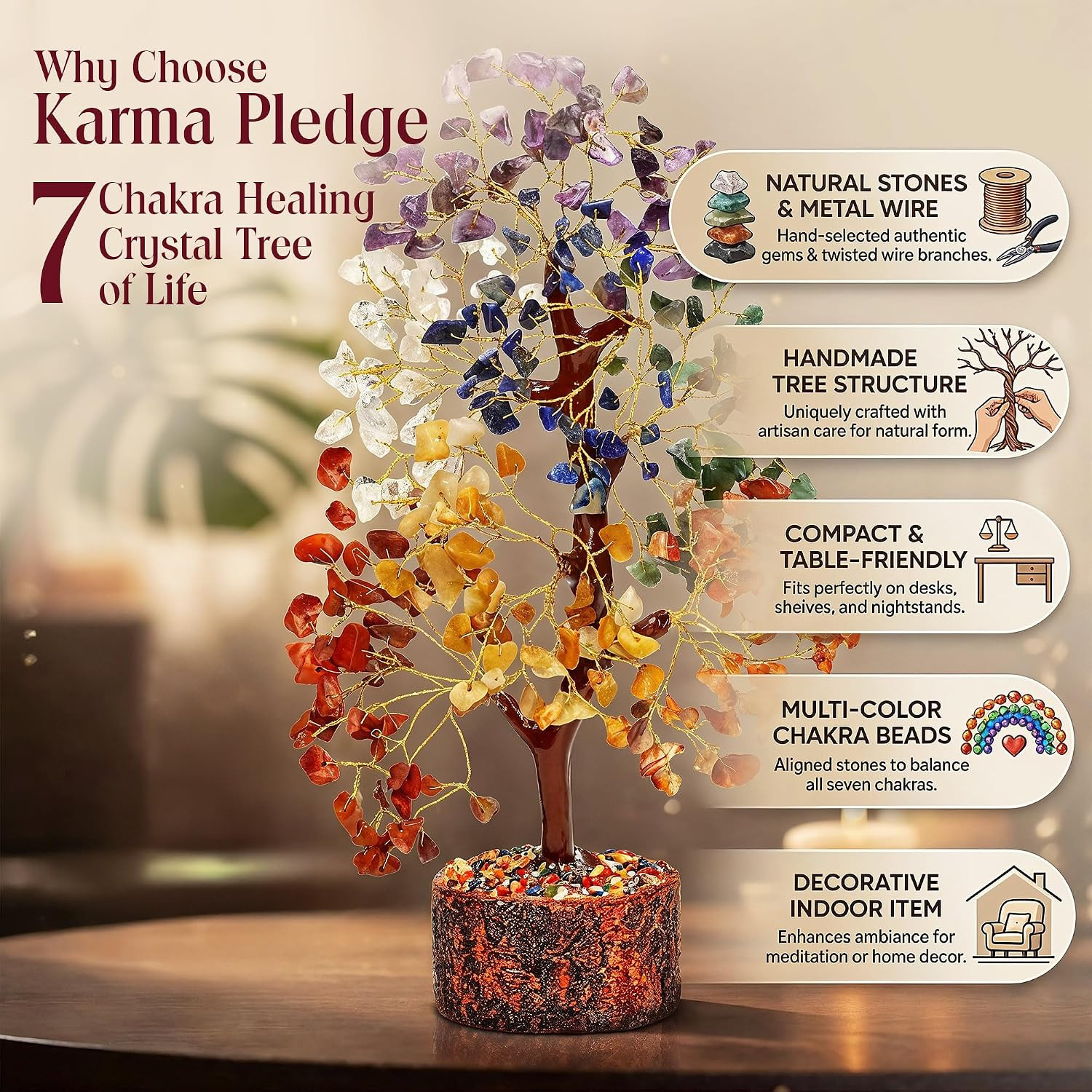 Handmade 7 Chakra Crystal Tree of Life – Unique Birthday & Anniversary Gifts for