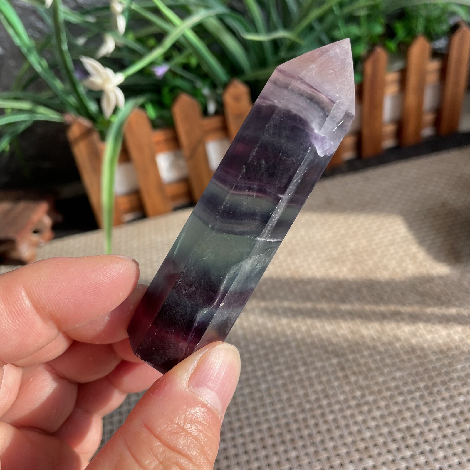 83g Natural Color Fluorite Point Quartz Crystal Healing WandReiki Stonec A9752
