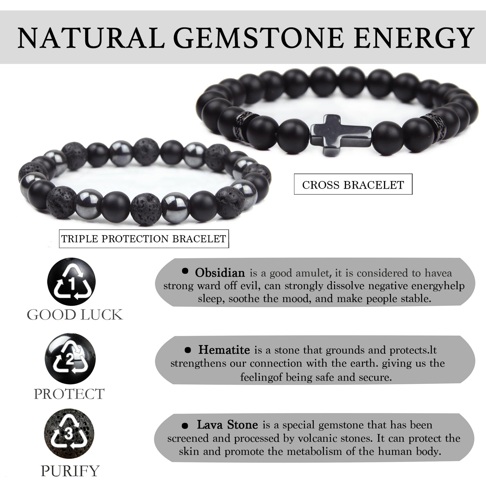 Black Obsidian Bracelets for Men Cross Bracelet Tourmaline Beaded Bracelets…