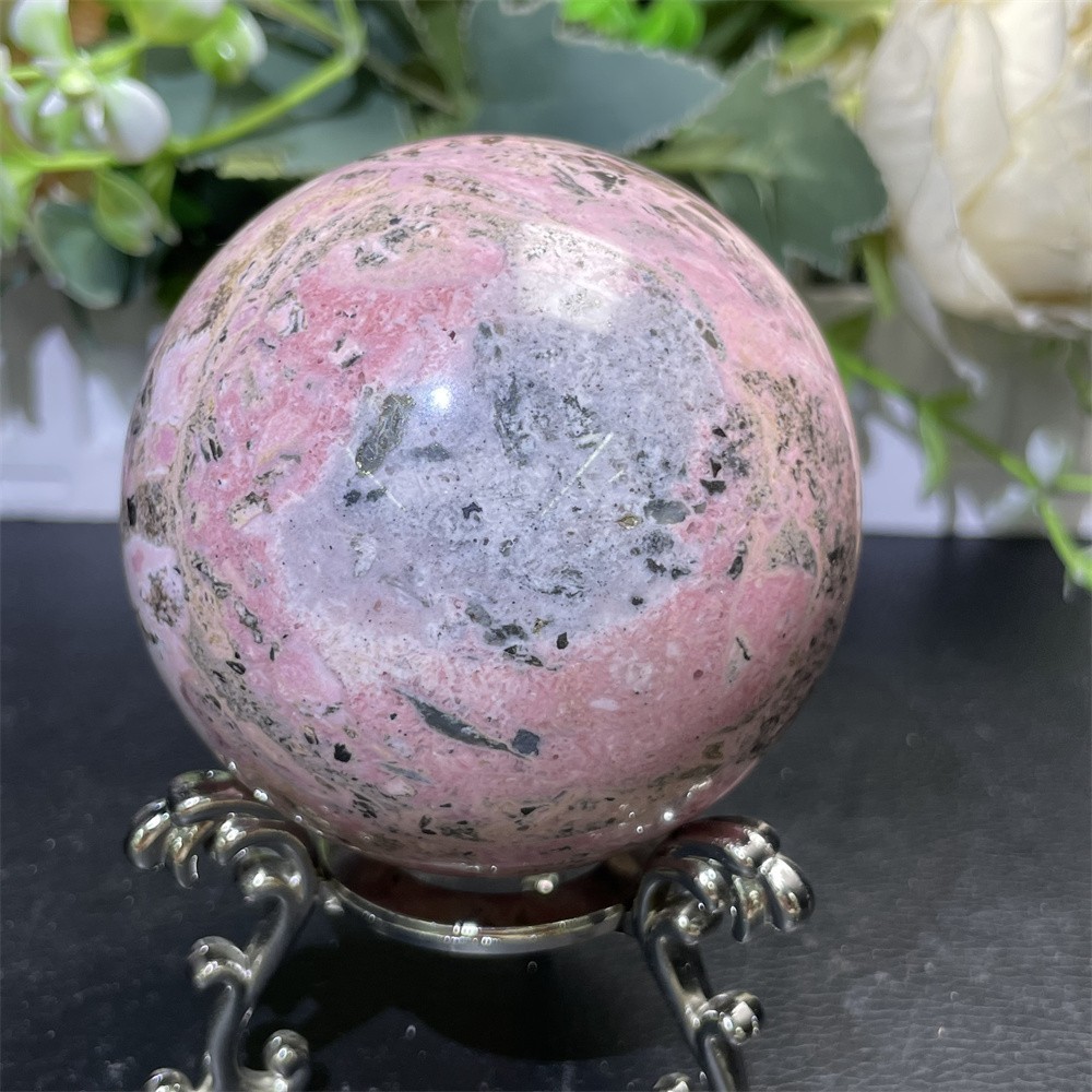 1.4LB 2.7″ Natural Peru Rhodonite Sphere Ball Crystal Quartz Decor Healing