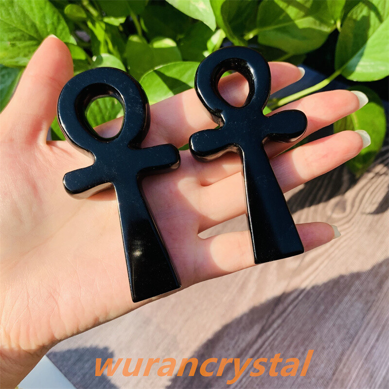 3″+ Natural Quartz Crystal Obsidian point Anka Life Key Life Symbol Cross gift