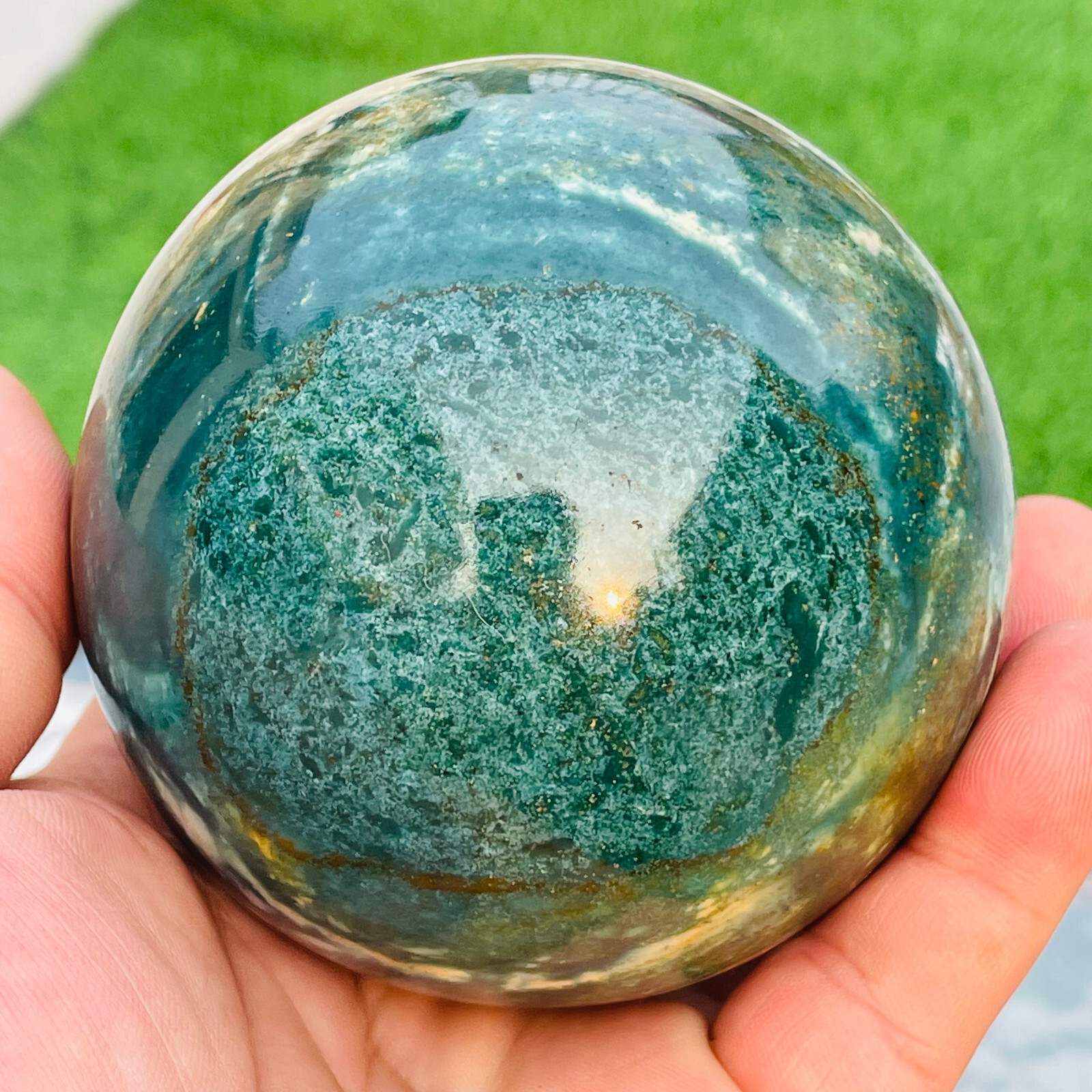 756g Rare Natural Colourful Ocean Jasper Quartz Crystal Sphere Ball Healing