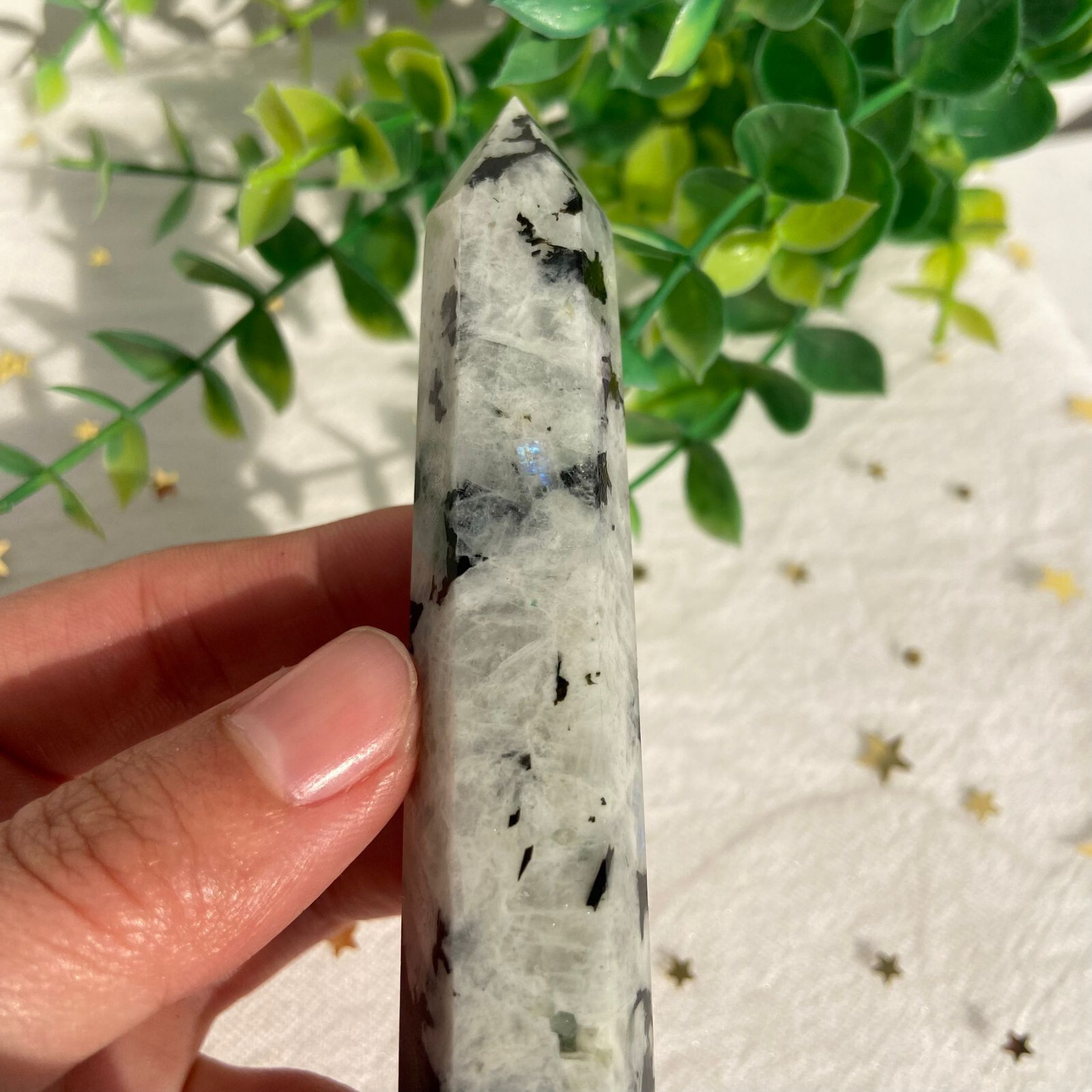 62g Moonstone Tower Point Quartz Crystal Specimen Polished Healing