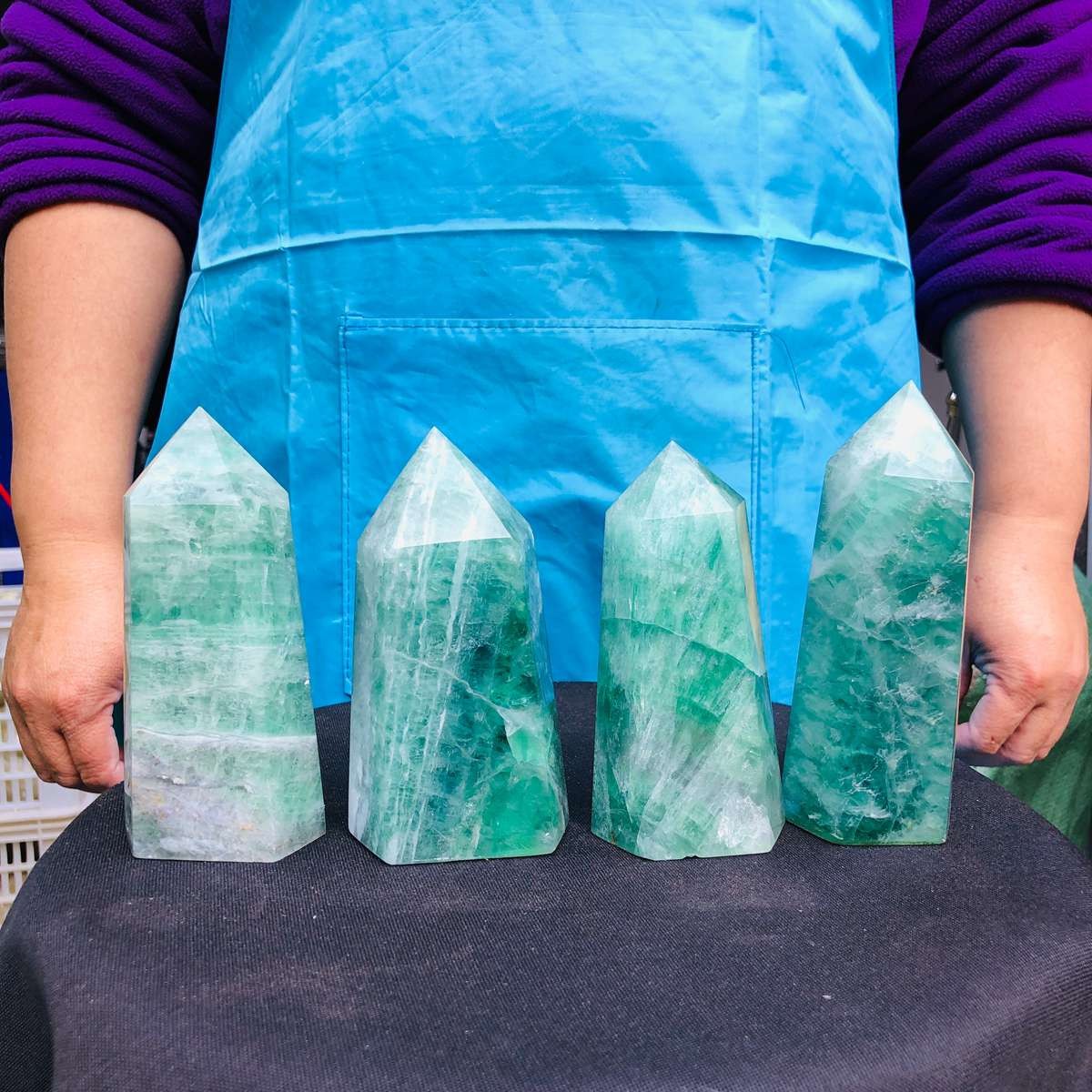 5.03LB 4pc Natural fluorite quartz obelisk crystal tower point healing decor