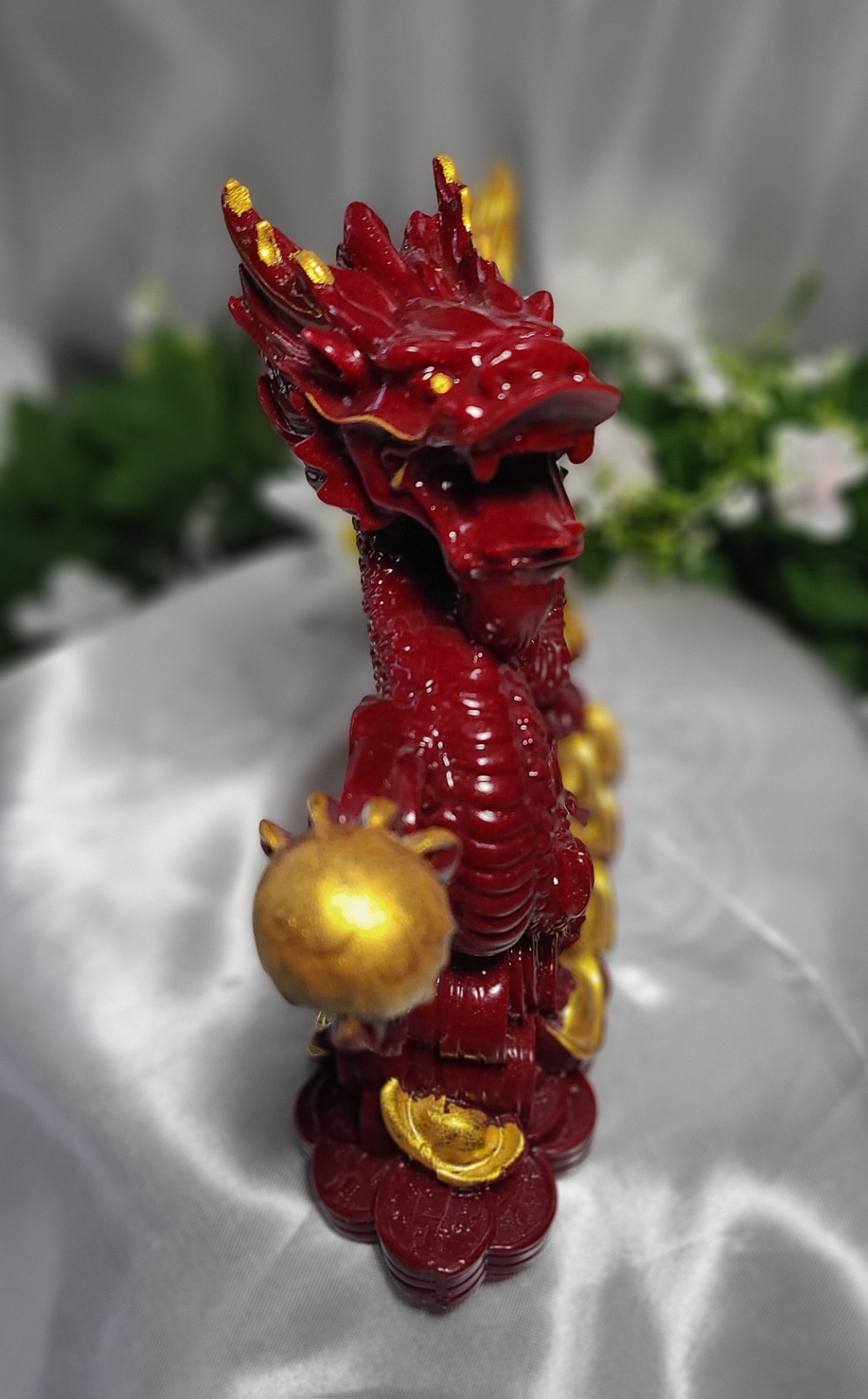 XL 9″ 2.4 lbs Genuine Cinnabar Stone Full Body Chinese Dragon Crystal Carving