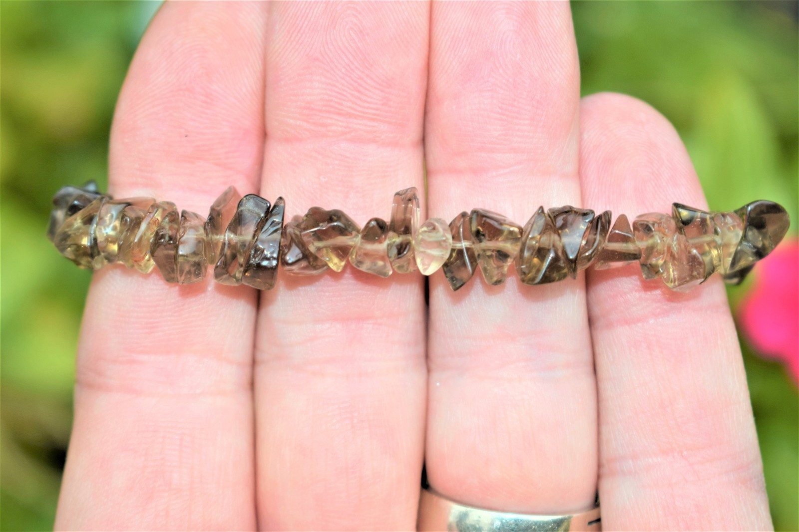 CHARGED Smokey Quartz Crystal Chip Stretchy Bracelet + Baby Selenite Puffy Heart