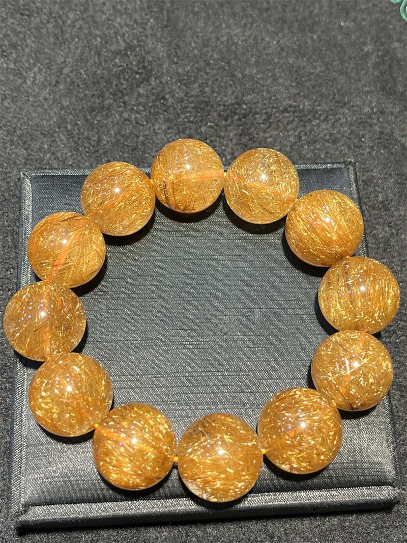 20mm Natural Copper Rutilated Quartz Healing Crystal Jewelry Bracelet Reiki AAA+