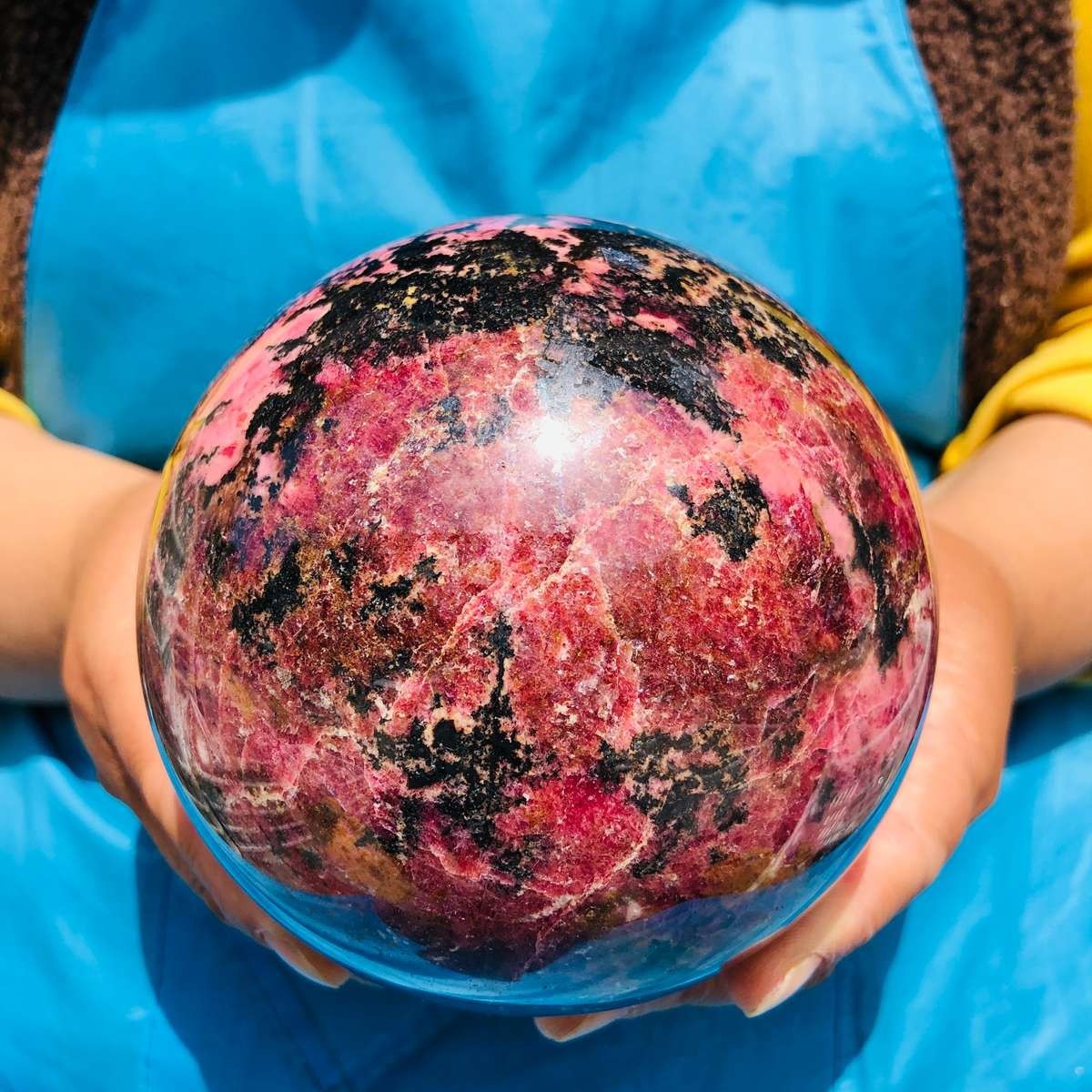 5.85 LB Natural Rhodonite Crystal Sphere Pink Black Healing Gem Stone 4774