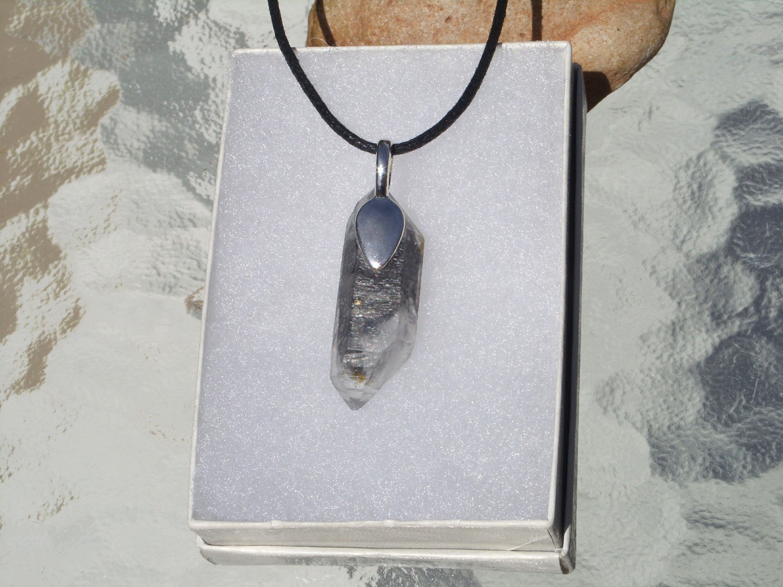Tibetan Black Quartz Double Term Crystal Point Free Form Stone Pendant Necklace