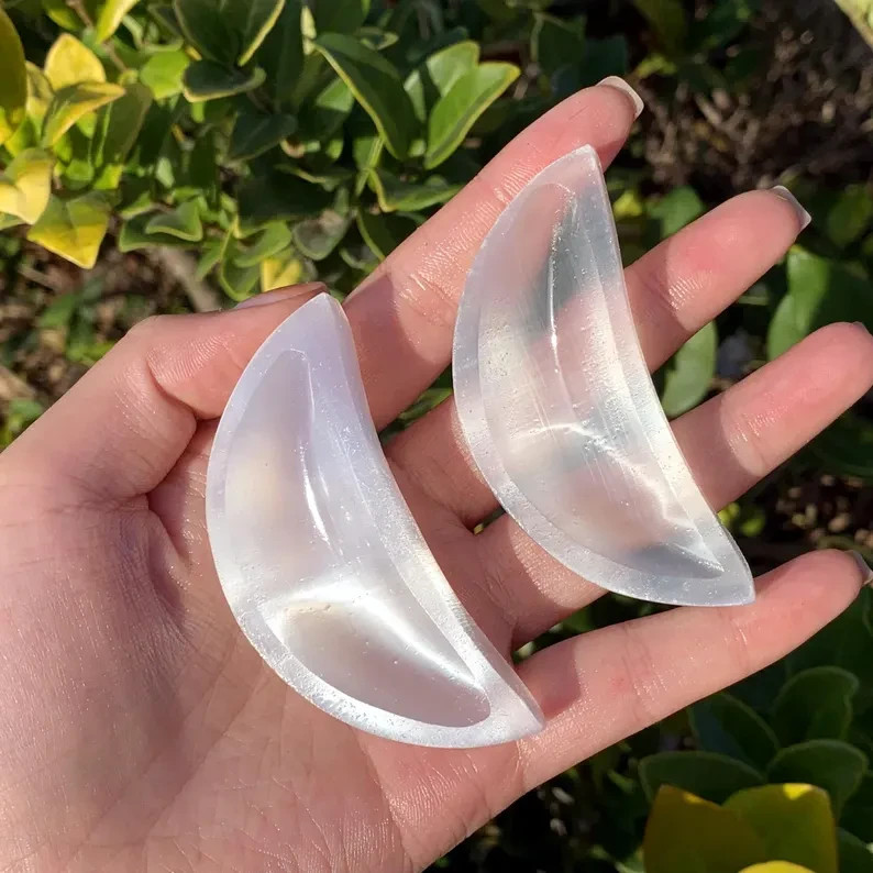 1Pc Natural Selenite Moon Bowl Crystal Healing Cleansing Quartz Mineral Specimen
