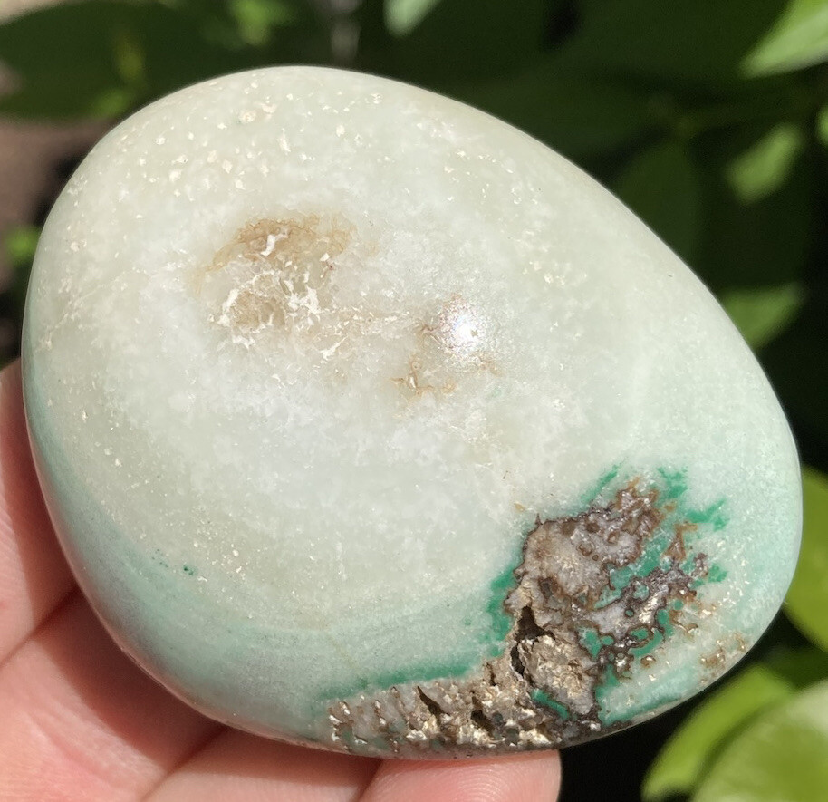 Handmade Polished BLUE ARAGONITE Healing Crystal Palm Stone KIPUSHI CONGO 2.48″