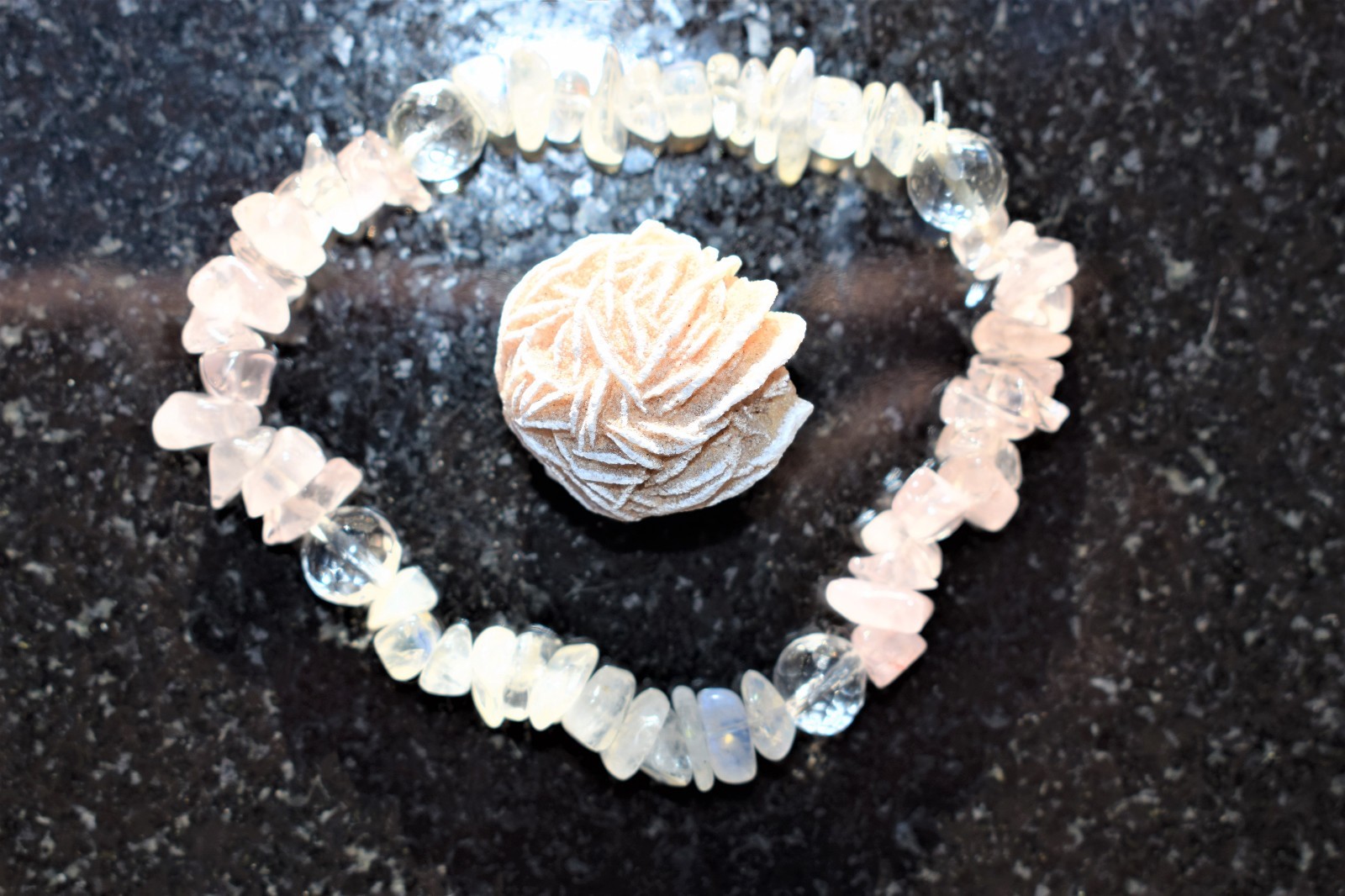 [1] CHARGED Moonstone Rose Quartz Crystal Bracelet w / Quartz REIKI Energy!