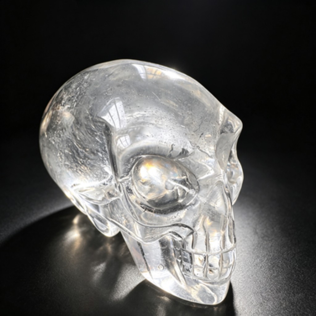 Hand Carved Natural Clear Quartz Alien Skull Figurine Polished Crystal Desk Deco