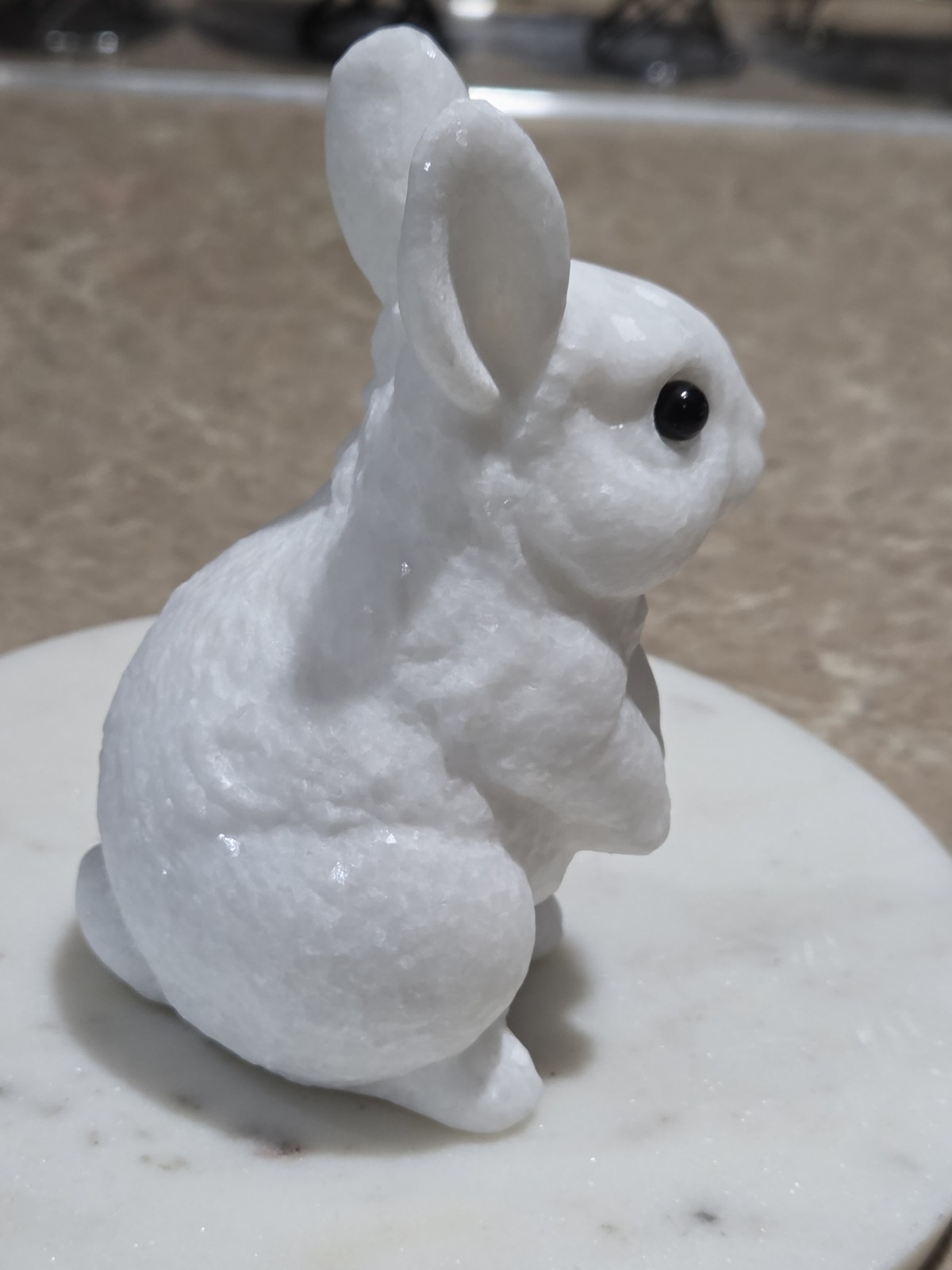 Crystal Sparkling White Jade Rabbit Bunny Animal Carving