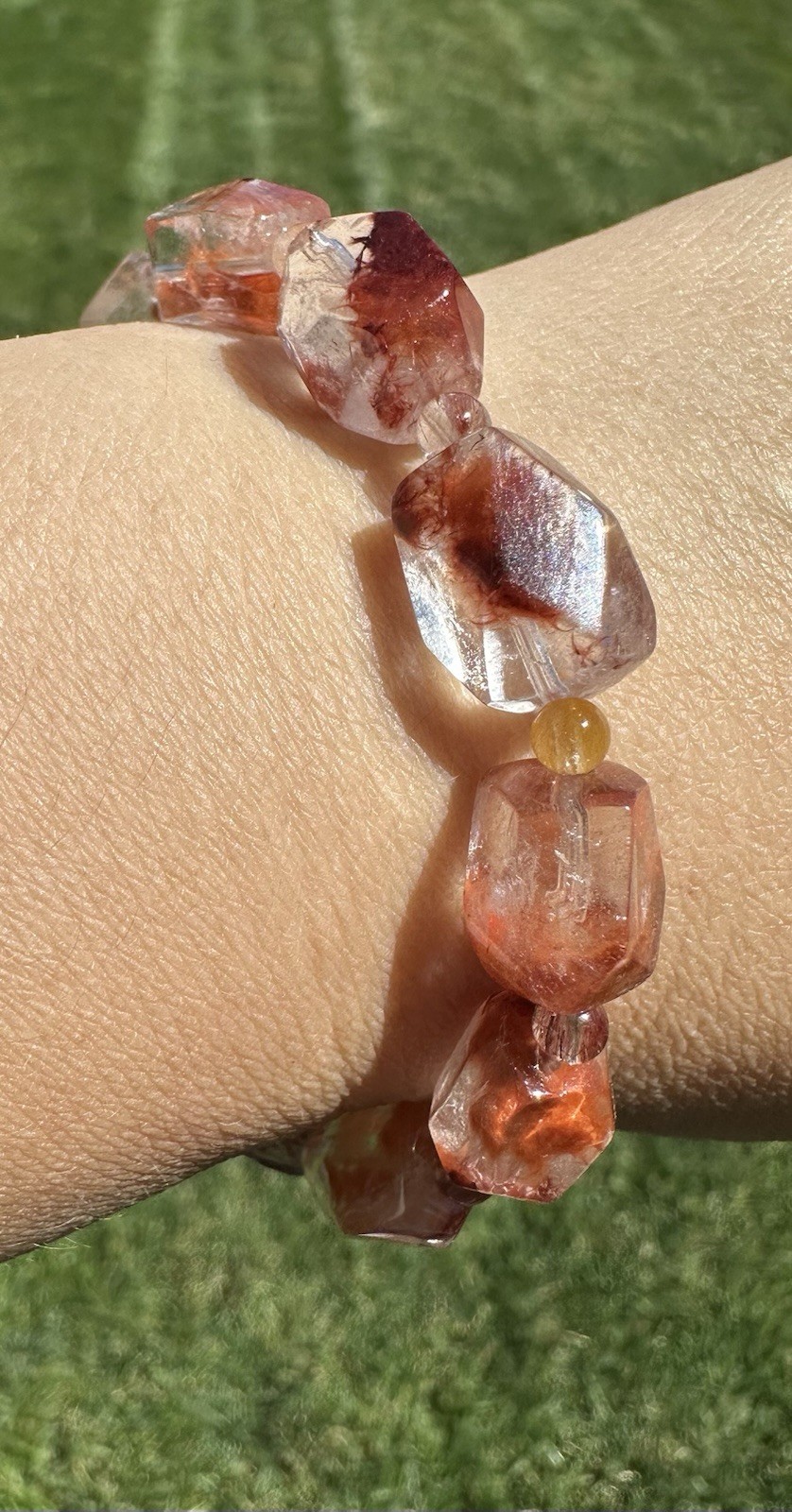 Red Rabbit Hair Quartz & Phantom Quartz Facet Bead Bracelet