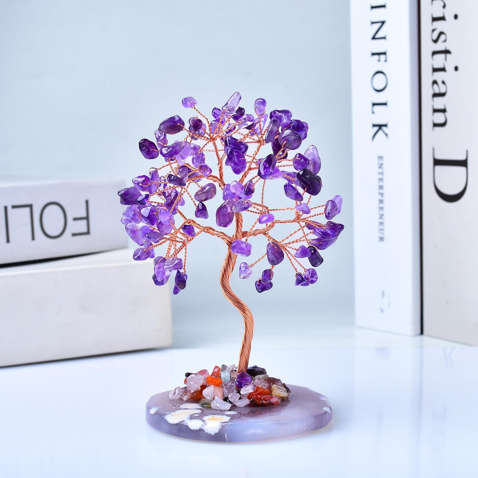 Natural Amethyst Healing Crystal Tree of Life with Agate Base, Handmade Spiri…