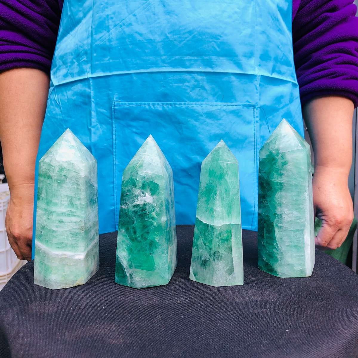 5.03LB 4pc Natural fluorite quartz obelisk crystal tower point healing decor
