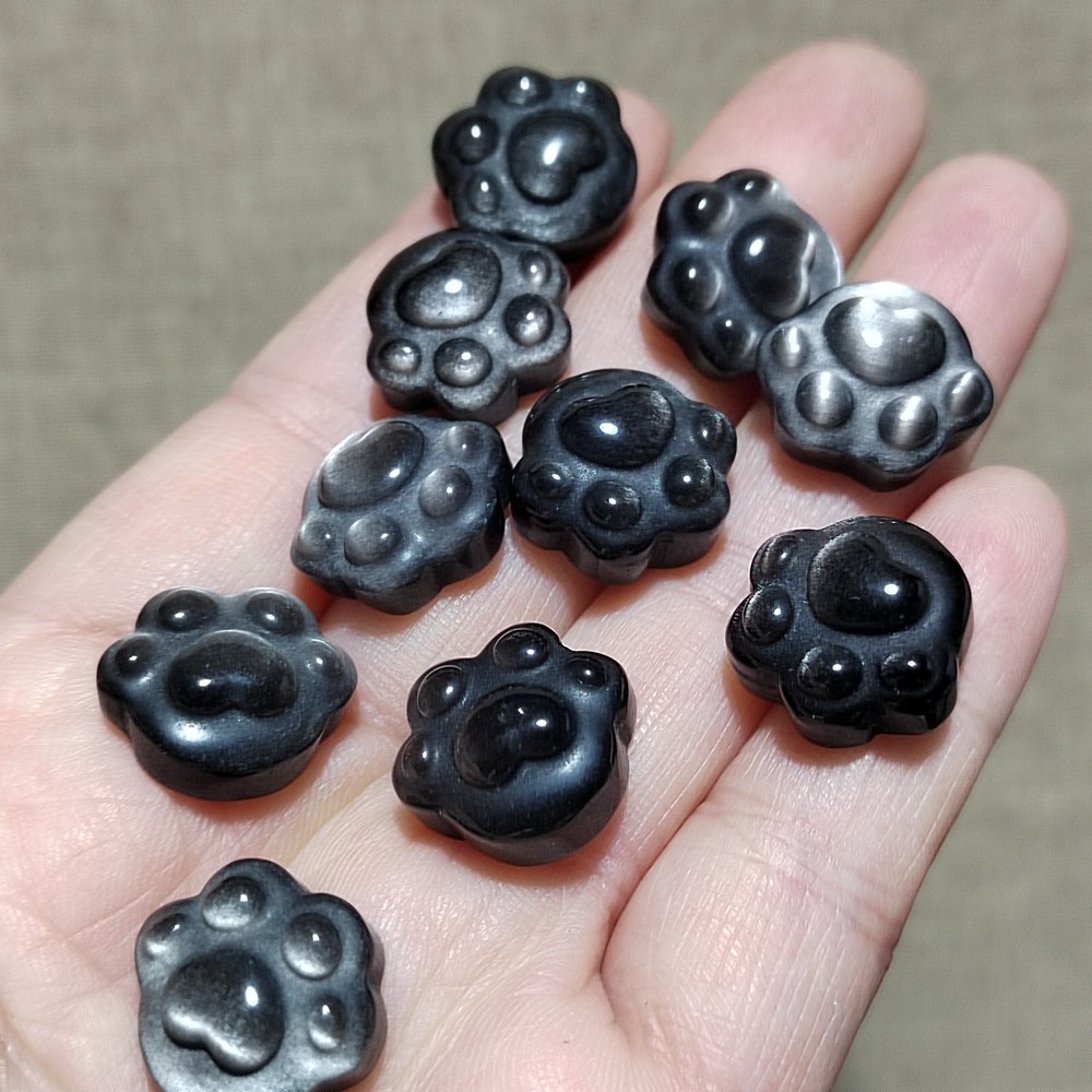 5pcs Natural Silver Obsidian Cat Claw Skull Carved Quartz Crystal Skull healing