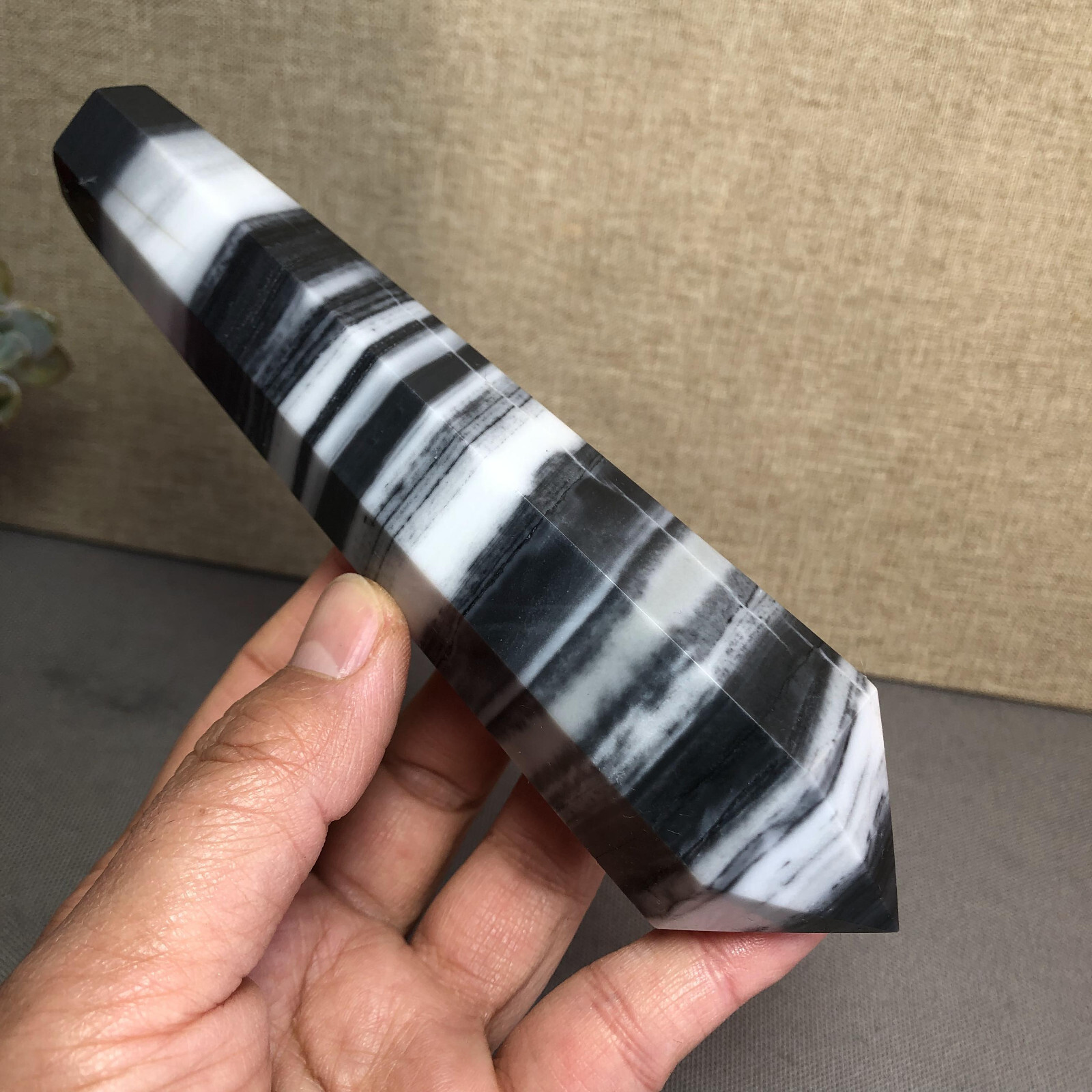 151mm Long Natural Taiji Stone stripe wand Obelisk Crystal specimens 255g A5779