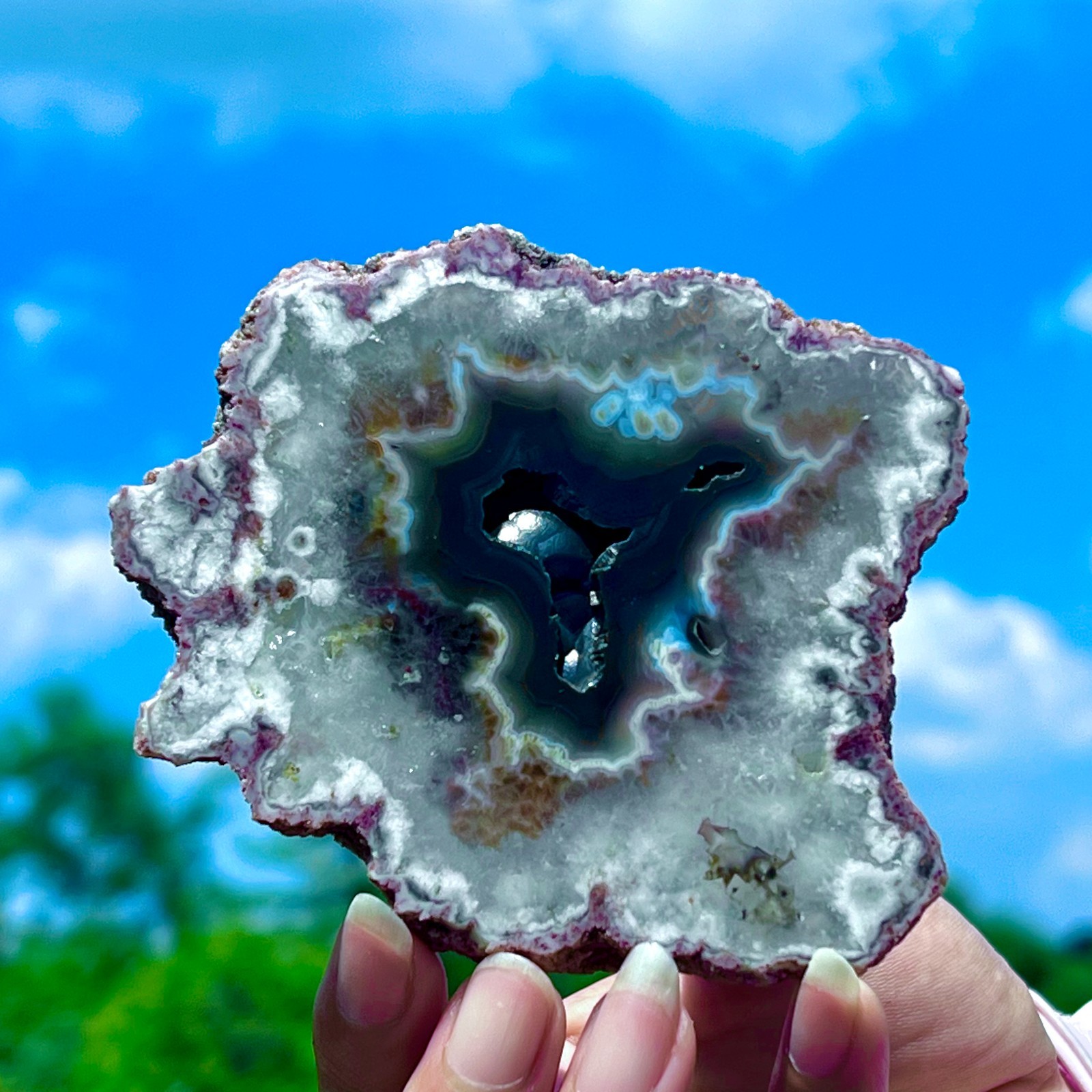 182G Natural Colorful Lace Agate Geode Slice Extra Large Gem From Argentina