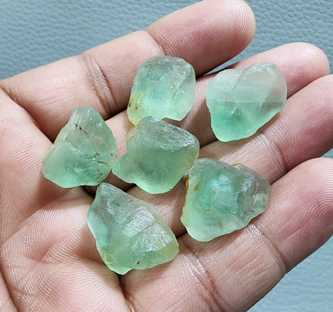 6 Pcs Excellent A+ Green Fluorite Rough Gemstone Crystal Rough Raw Size 19-21 MM