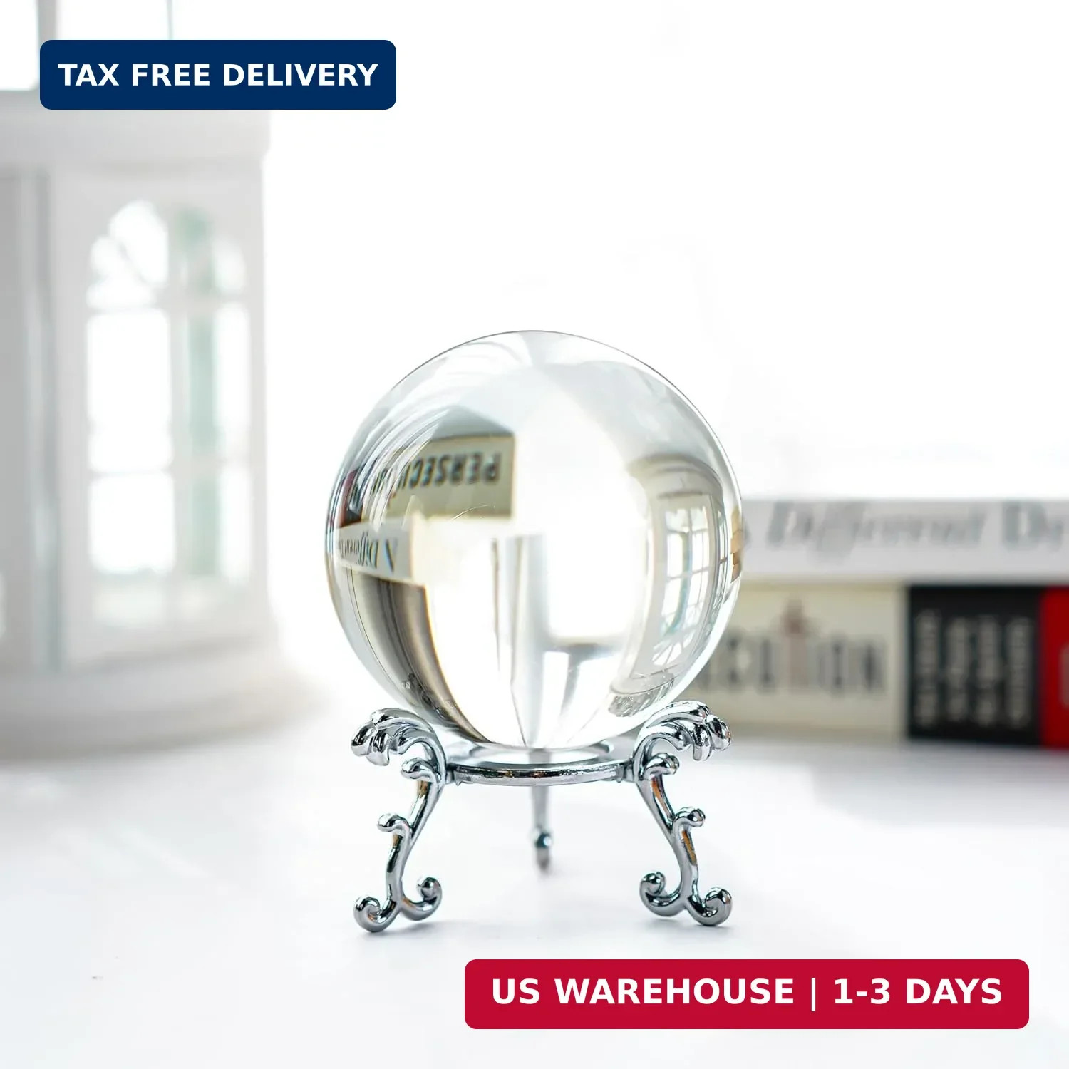 2.3in Sparkling Clear Crystal Ball with Stand 60mm Handcrafted Photography Prop