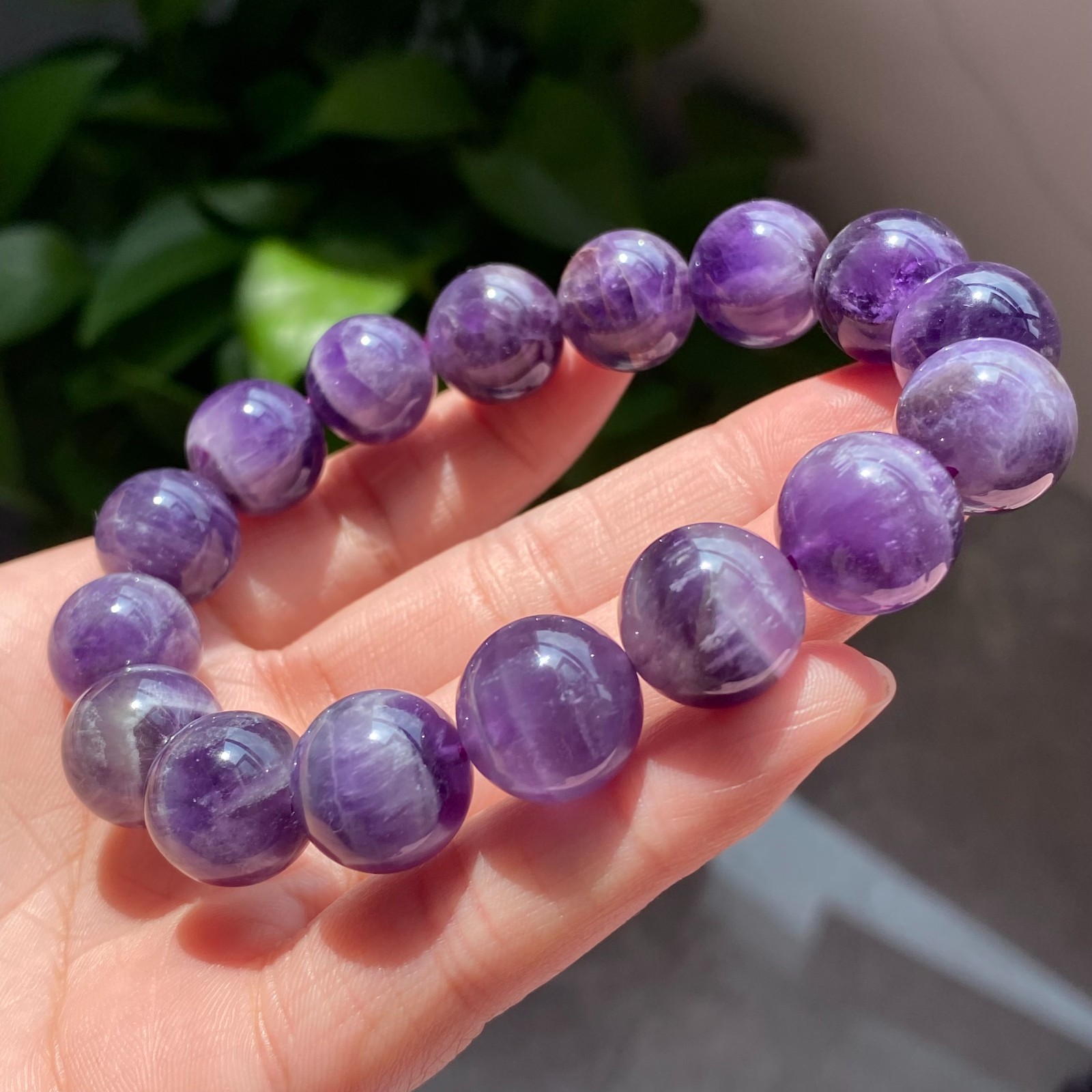 14mm Natural Rare Purple Amethyst Crystal Beads Bracelet 2045
