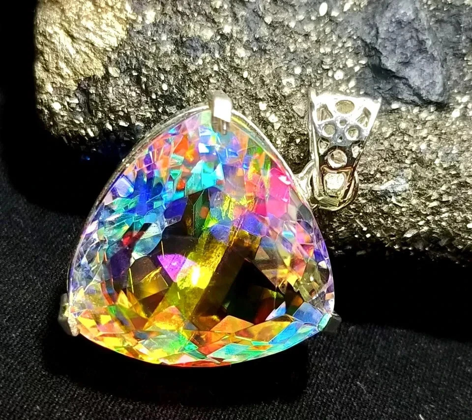 70 Ct+ A++ Natural Trillion Cut Mystic 925 Solid Silver Pendant Loose Gemstone
