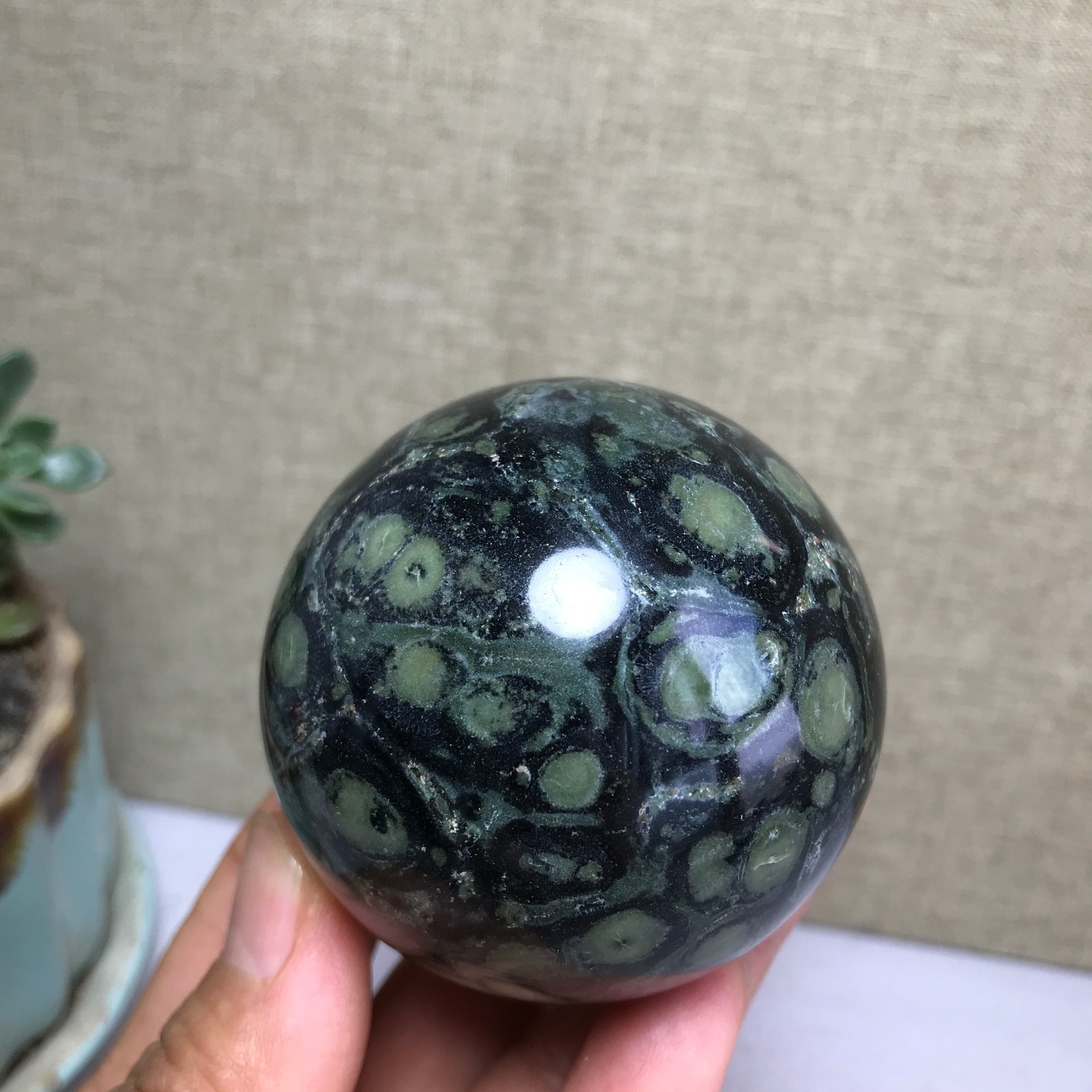 Top Natural Green Kambaba jasper quartz crystal sphere ball healing 286g A4810