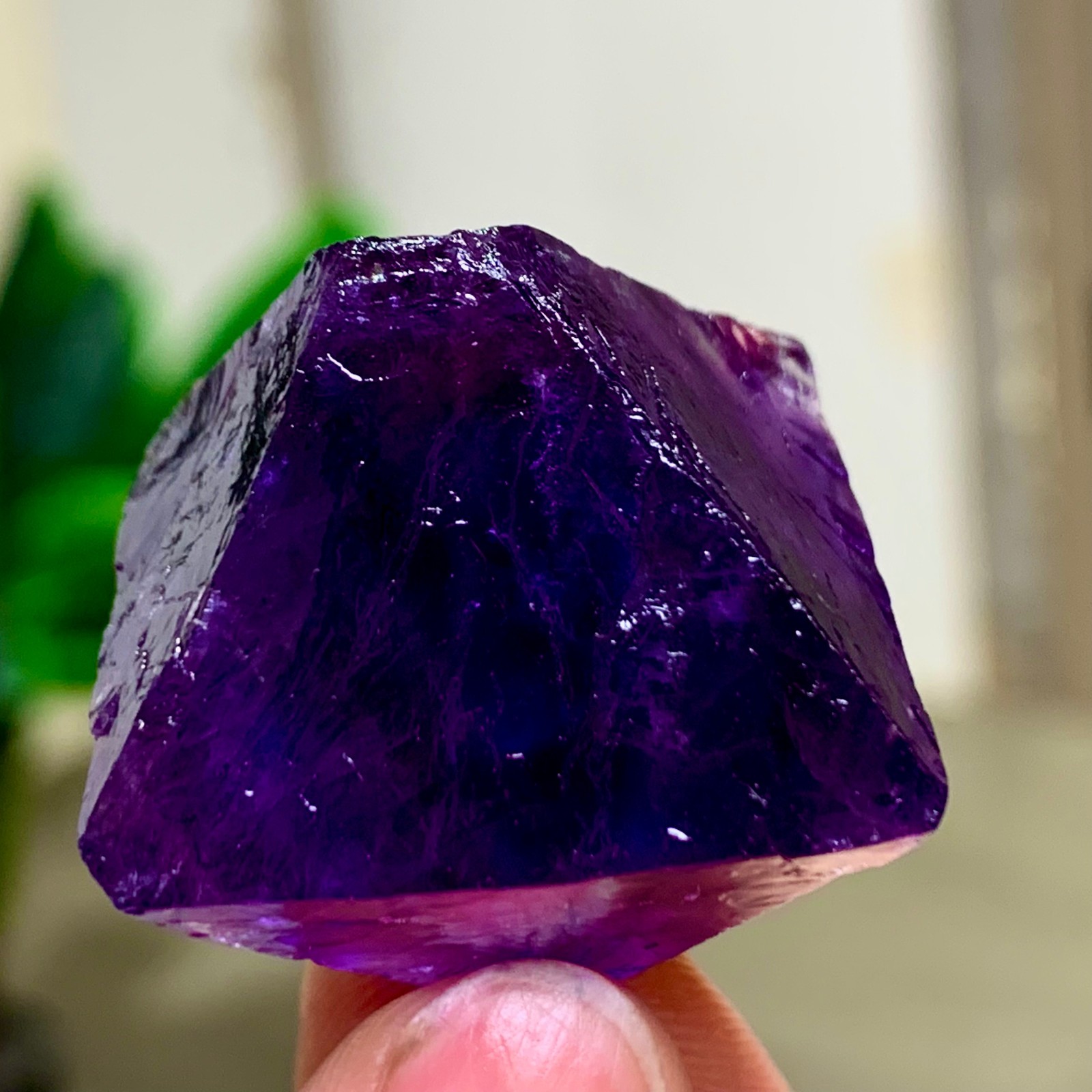 32G Natural purple fluorite octahedron quartz crystal healing
