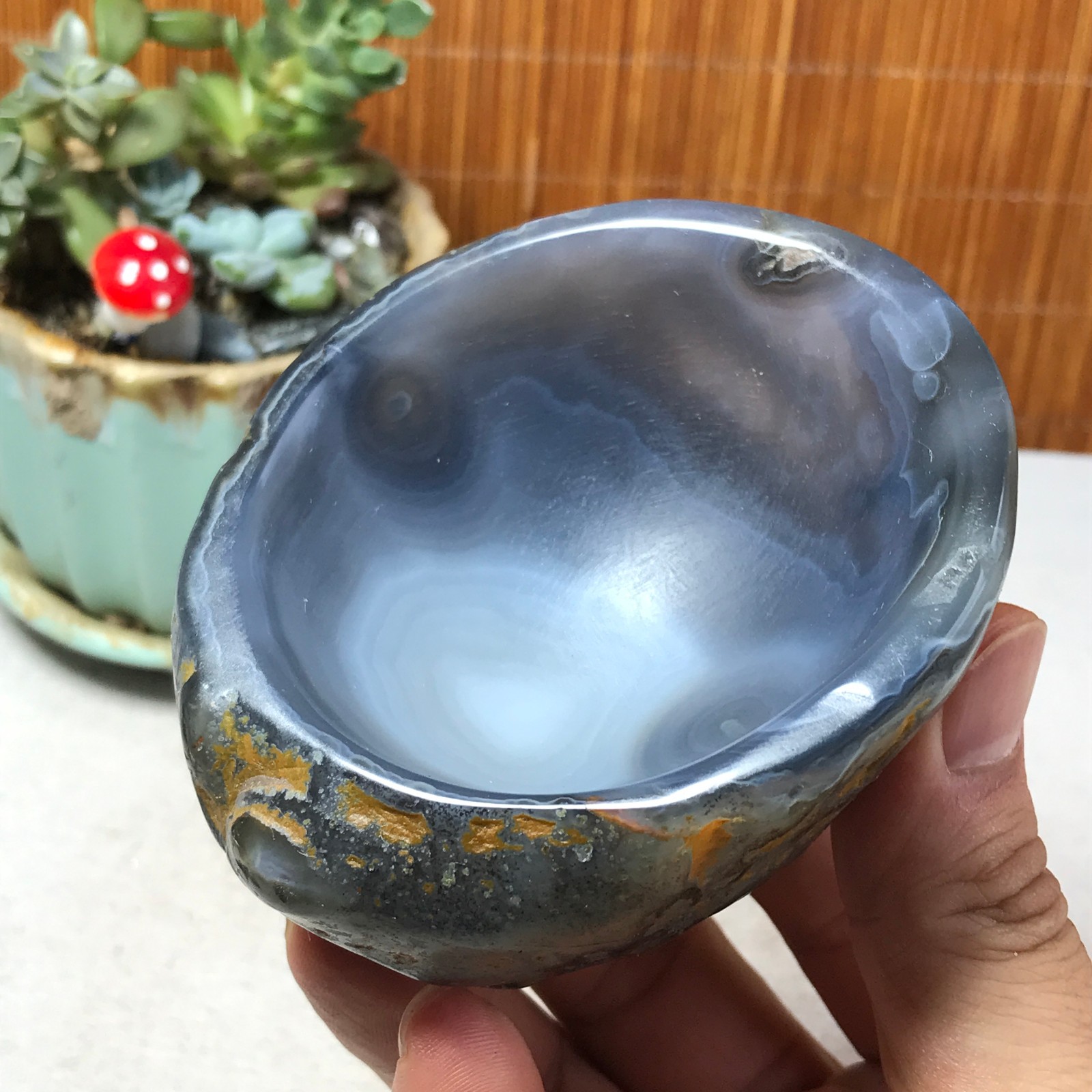 88-73-40mm Natural Polished Agate Carved Stone Rock Ashtray Ash Tray 257g A6326