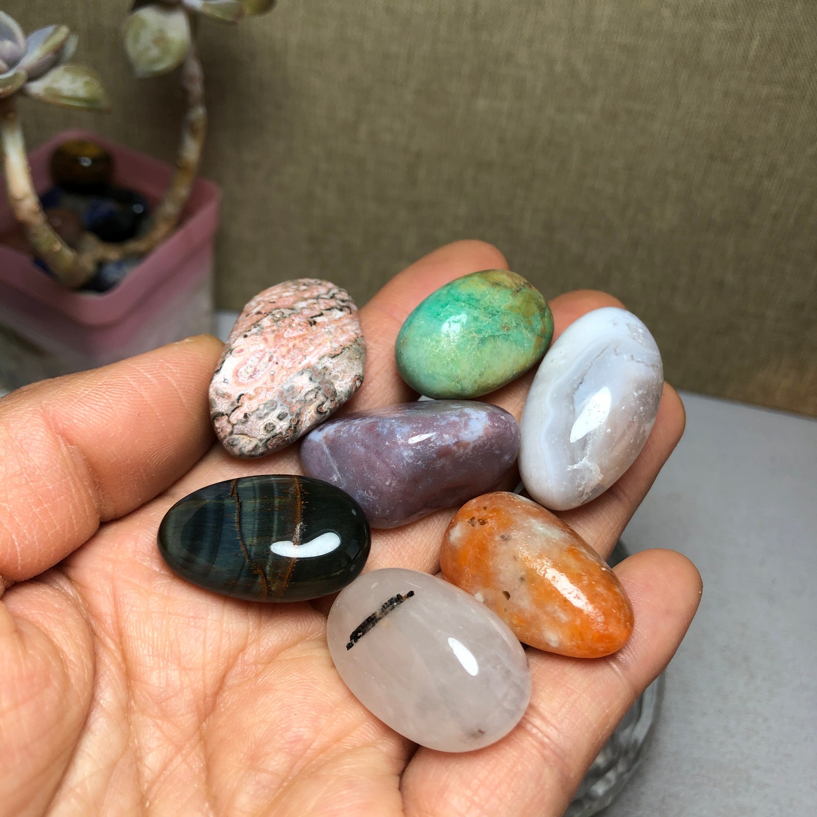 Natural various semi-precious stone Crystal Seven Star Array tumbled 306g A2818